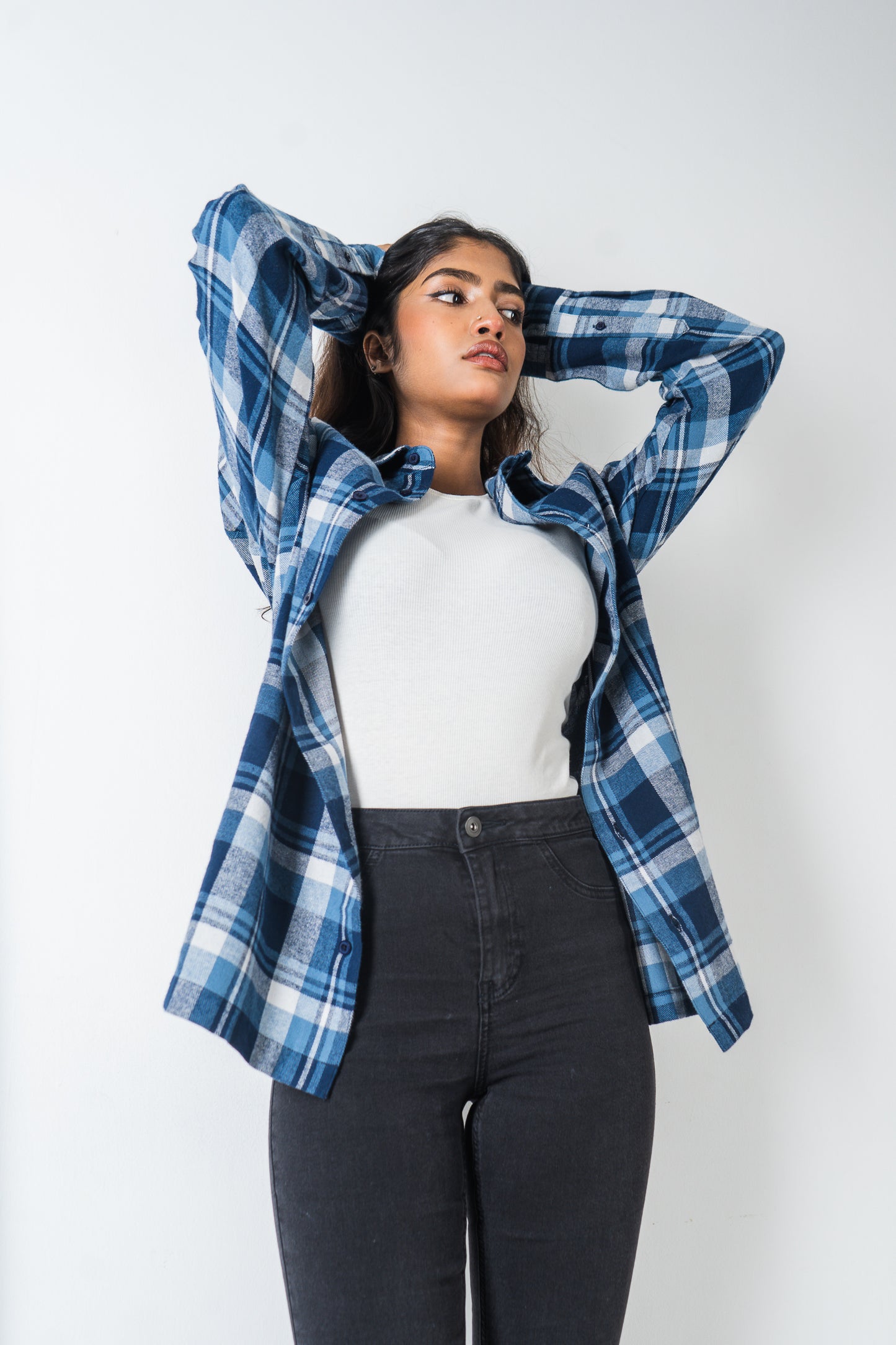 Flannel Shirt - Unisex - White & Blue