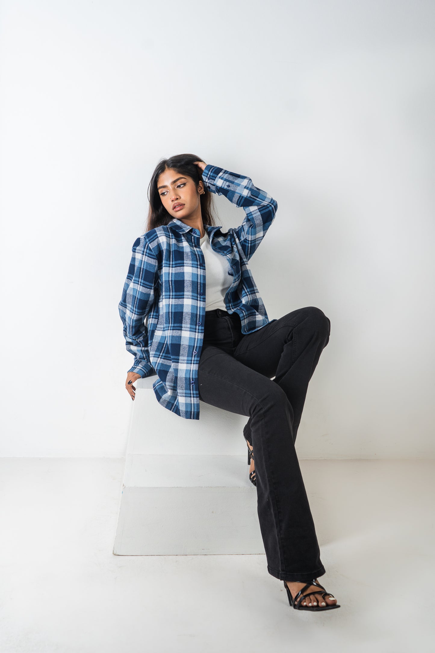 Flannel Shirt - Unisex - White & Blue