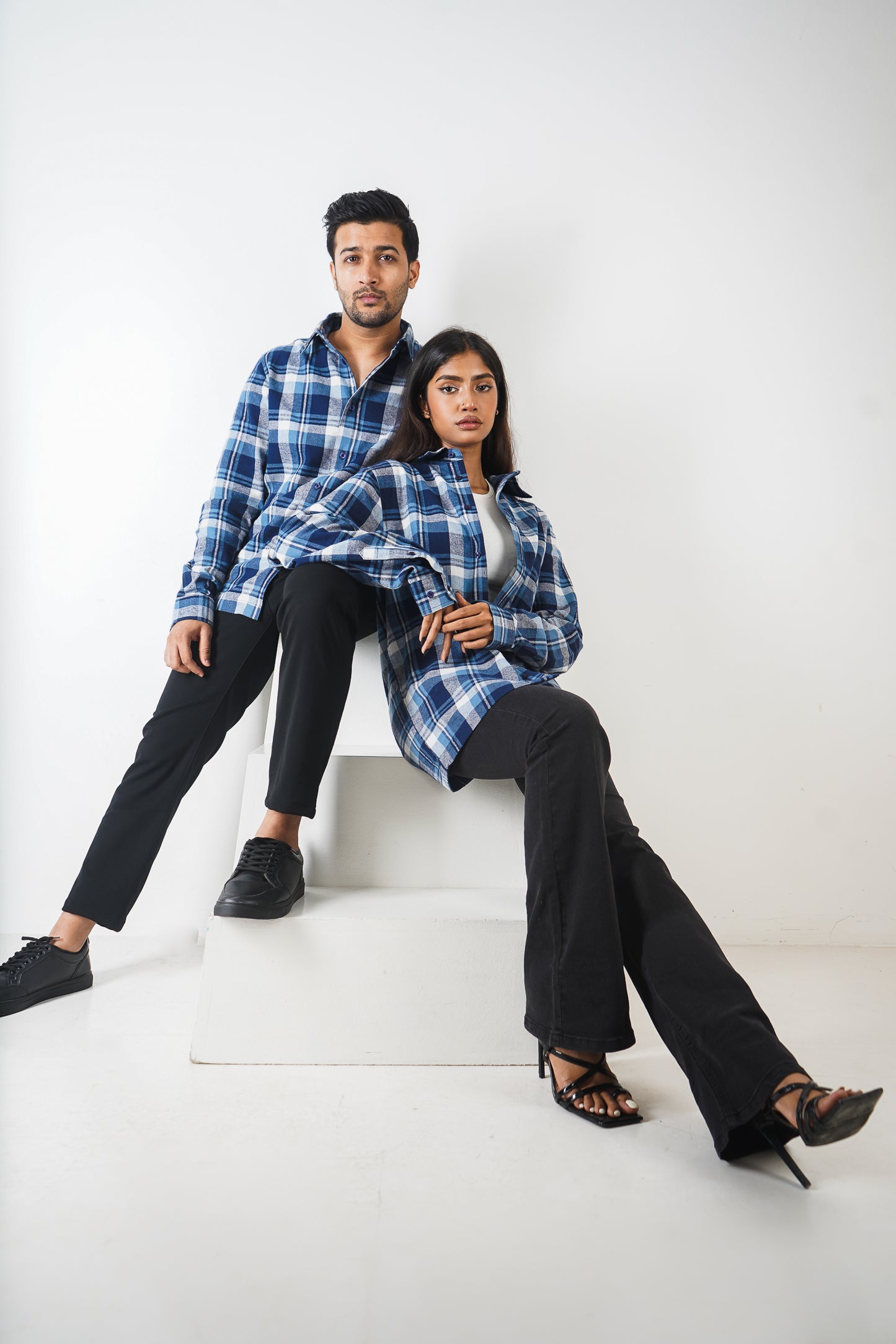 Flannel Shirt - Unisex - White & Blue