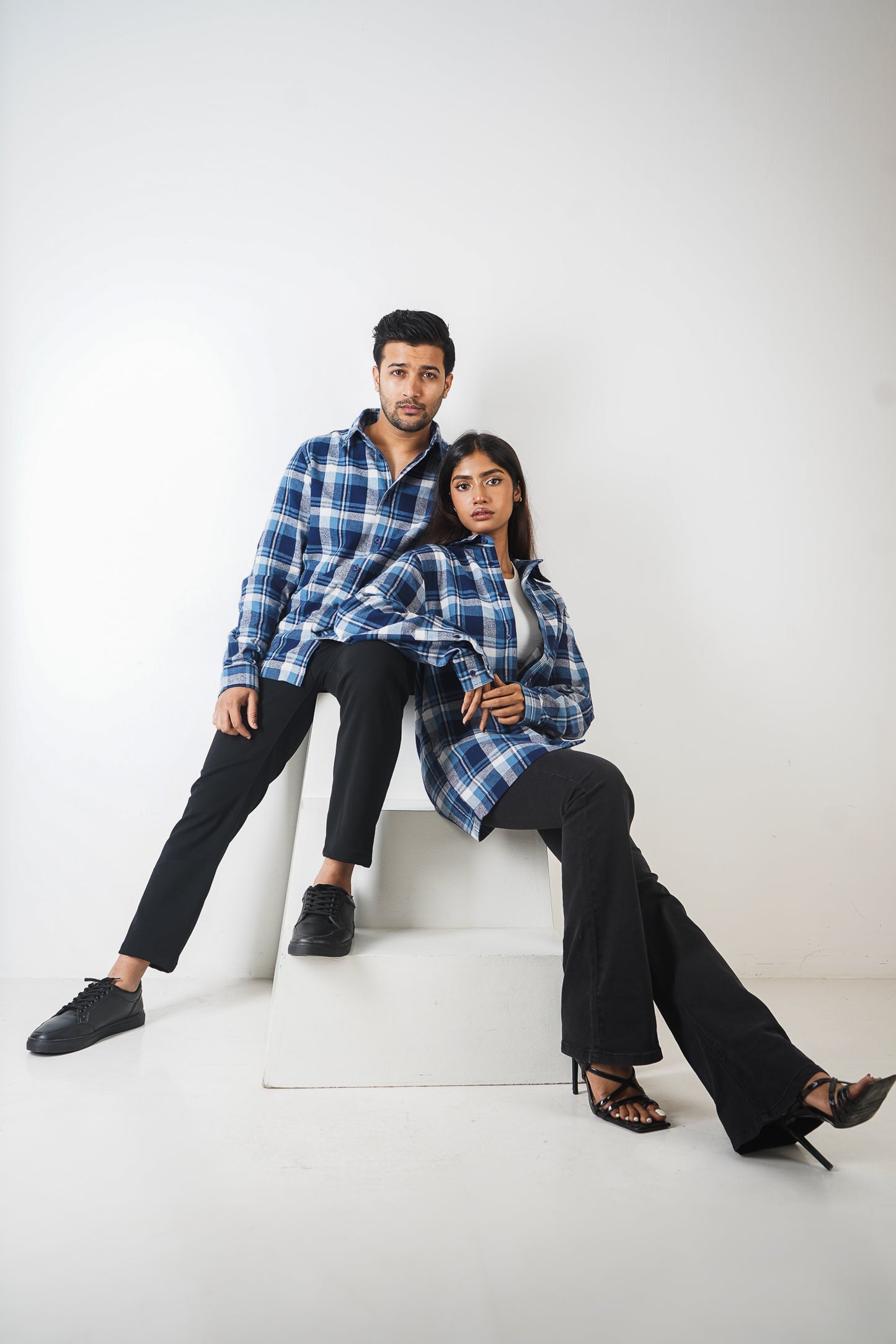 Flannel Shirt - Unisex - White & Blue