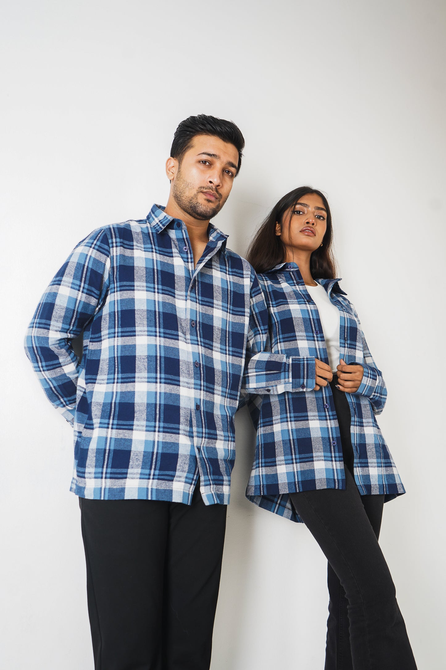 Flannel Shirt - Unisex - White & Blue