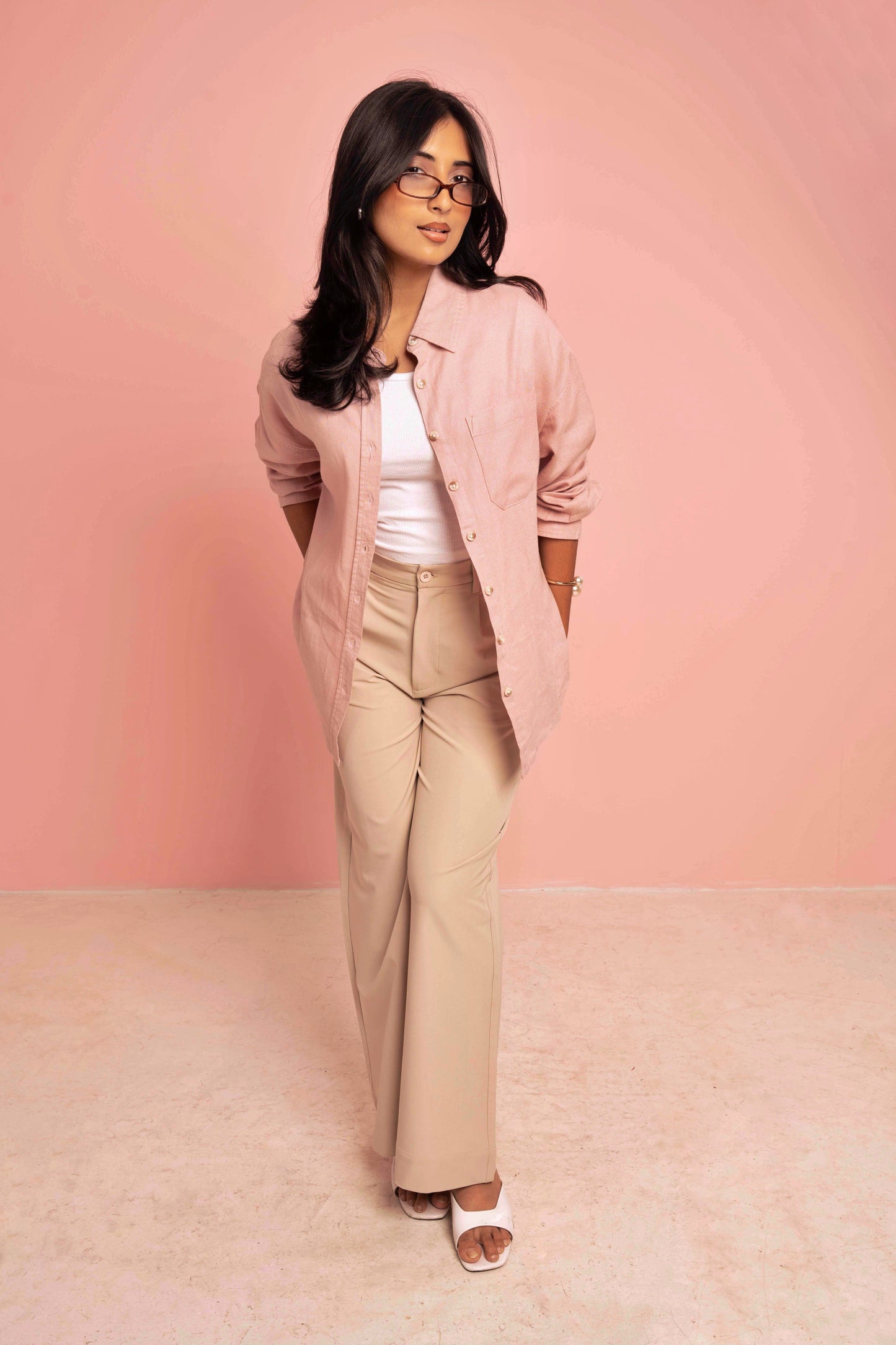 Oversized Shirt for Women - Blush Pink
