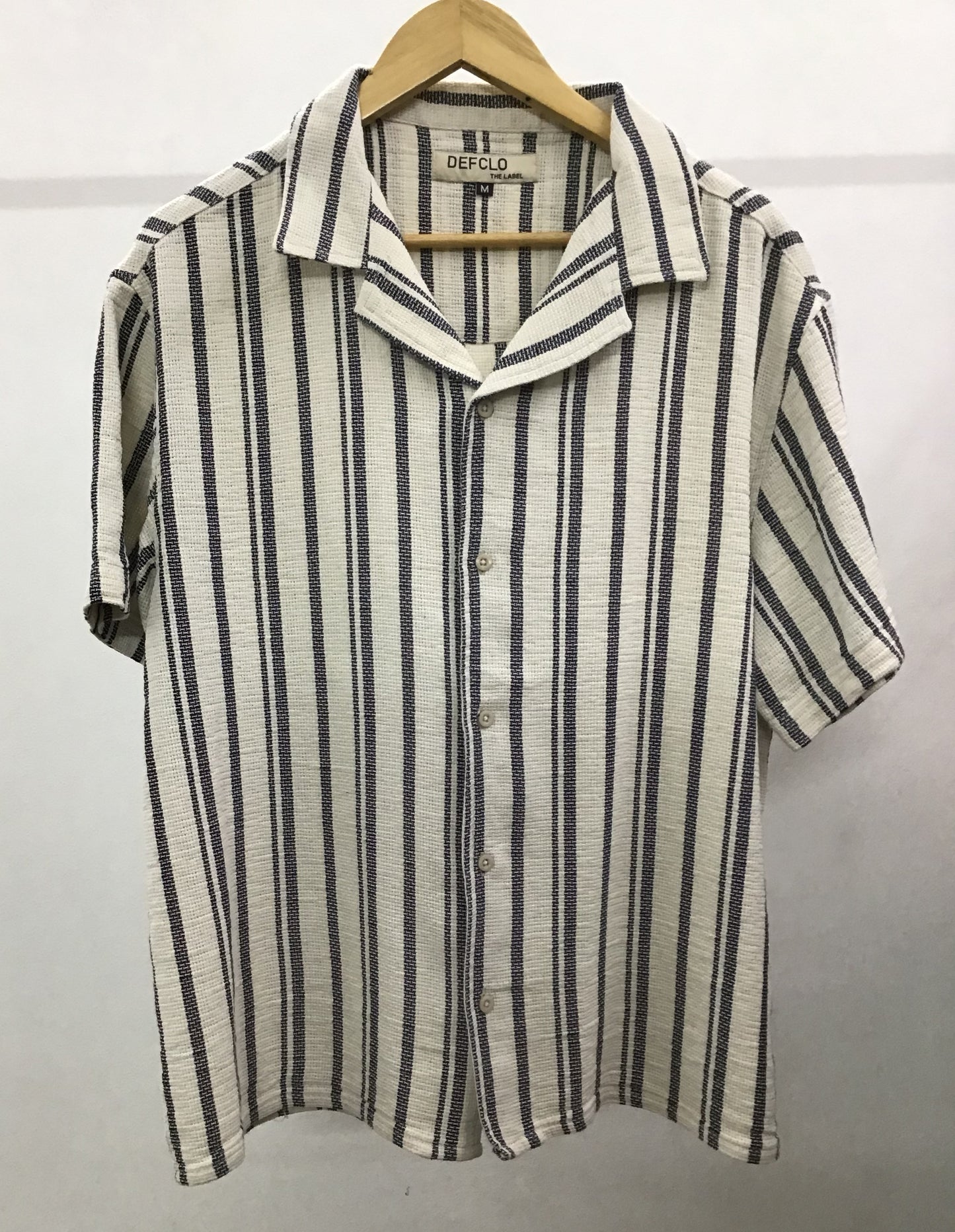 Revere Cuba - White and Faded Black Stripe Textured Cuba - Revere Shirt For Men