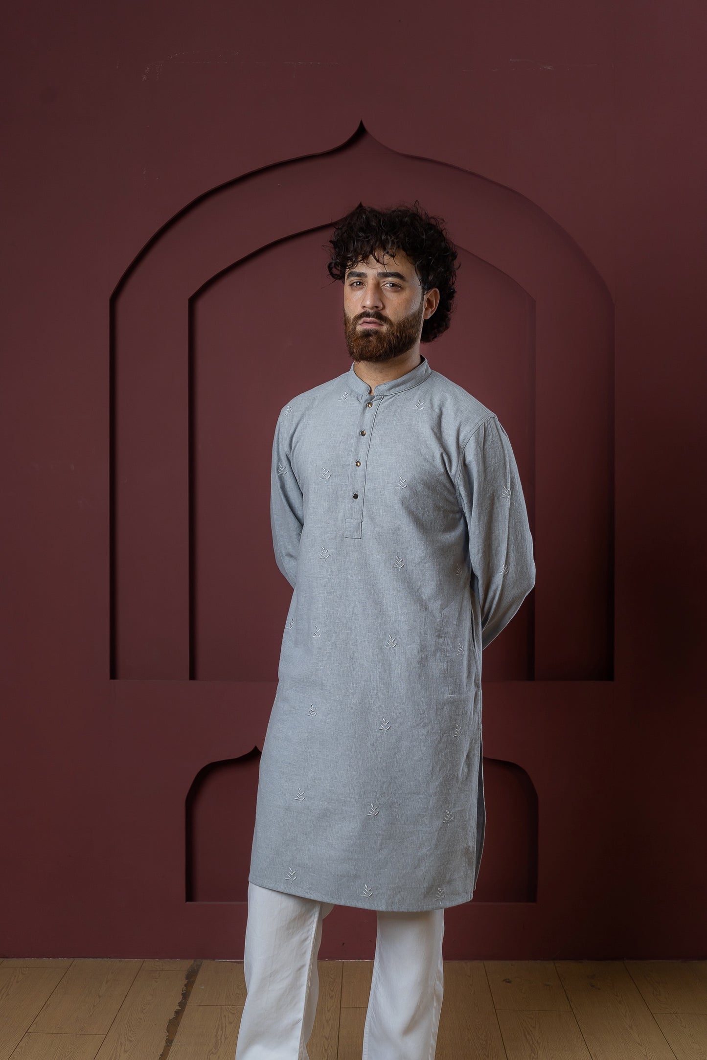 Azfar - Ash Blue All-Over Embroidered Panjabi