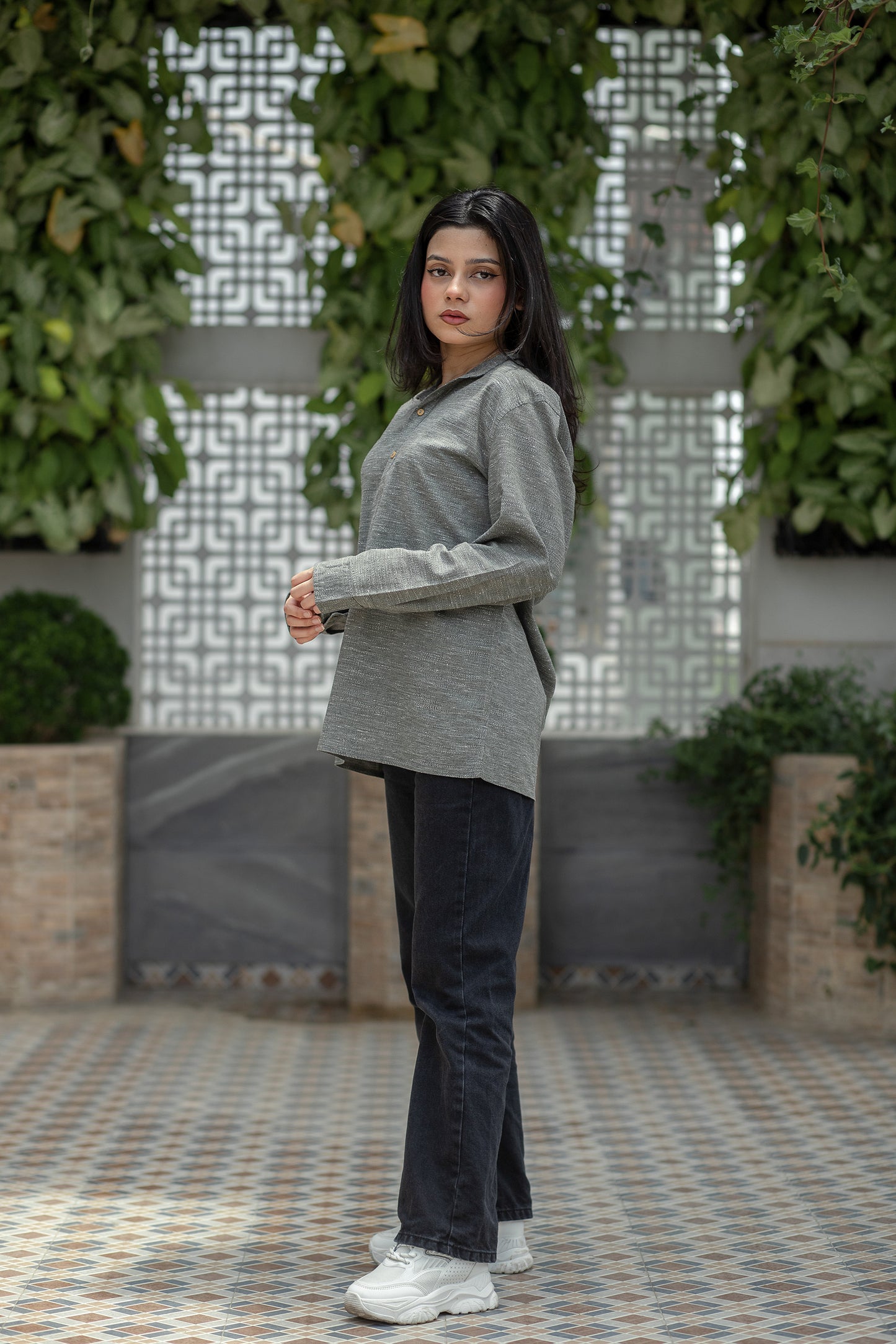 Linen Henley - Unisex - Moss