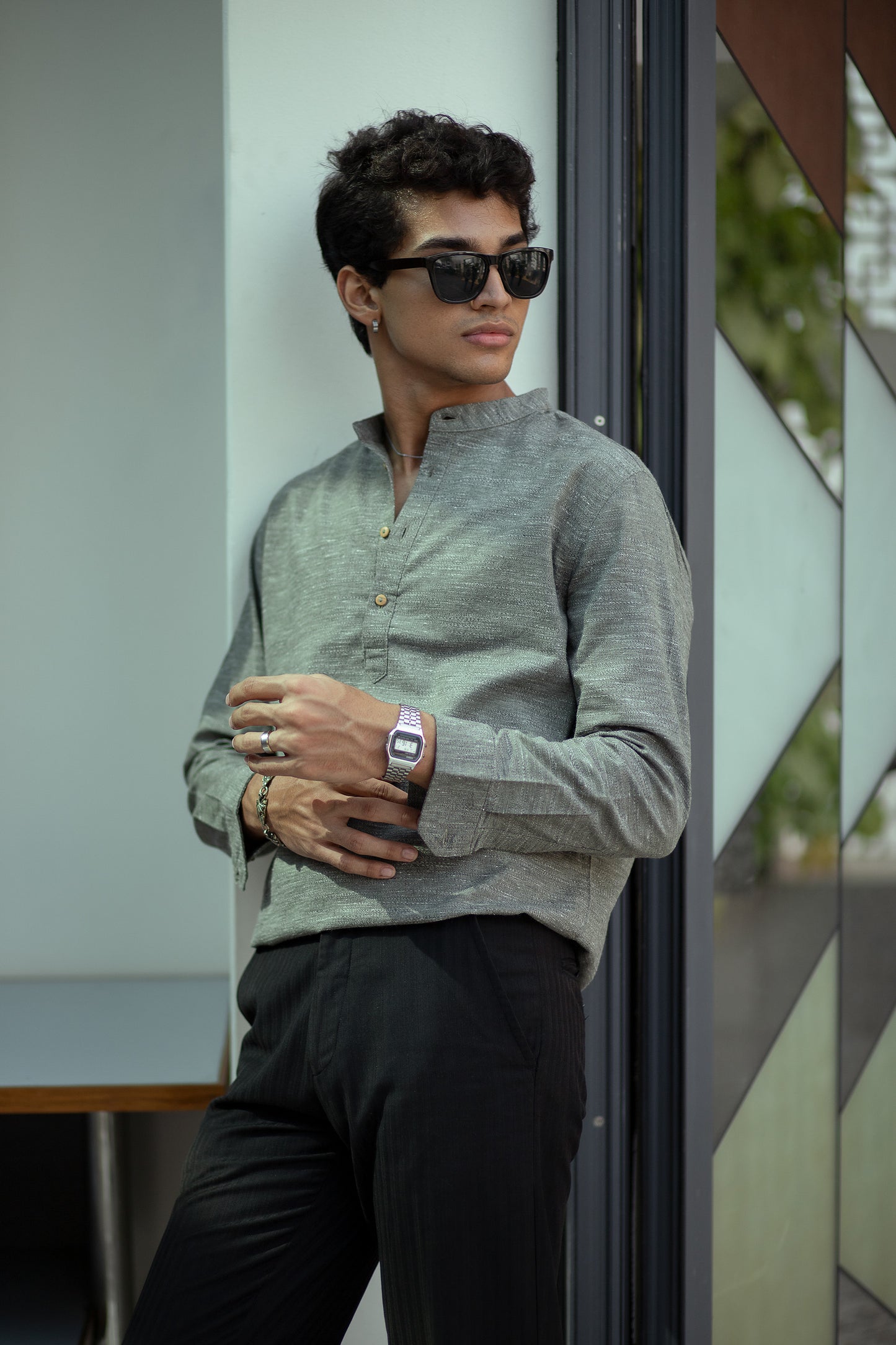 Linen Henley for Men - Moss