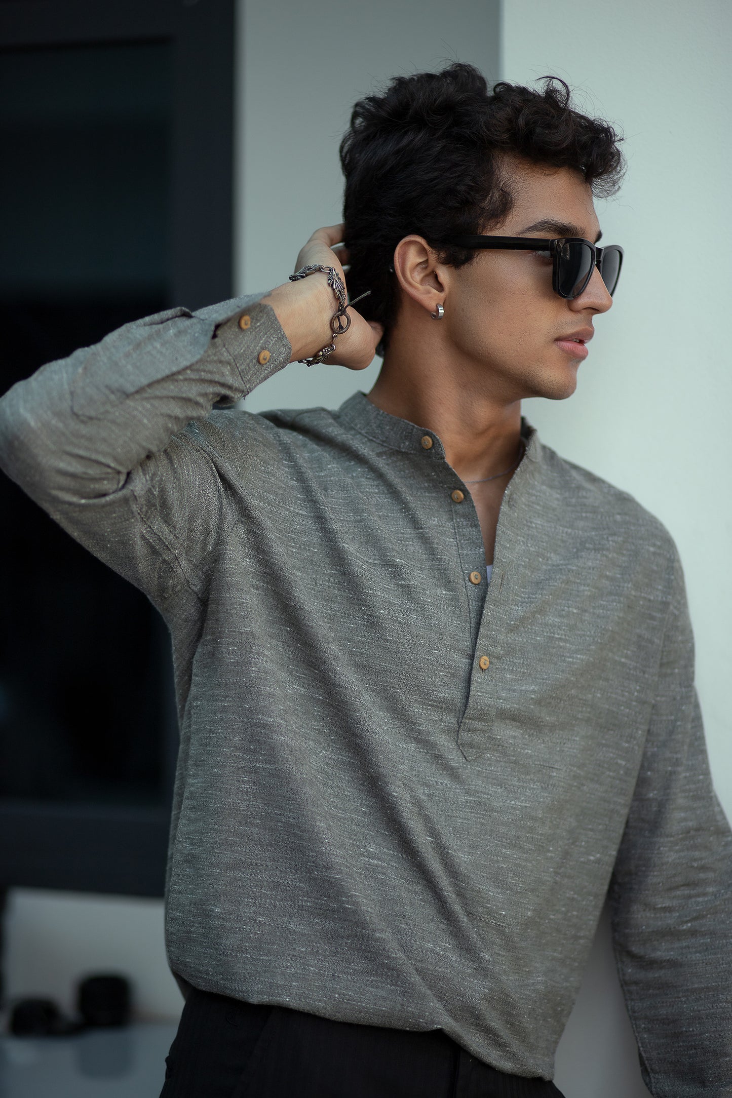 Linen Henley for Men - Moss