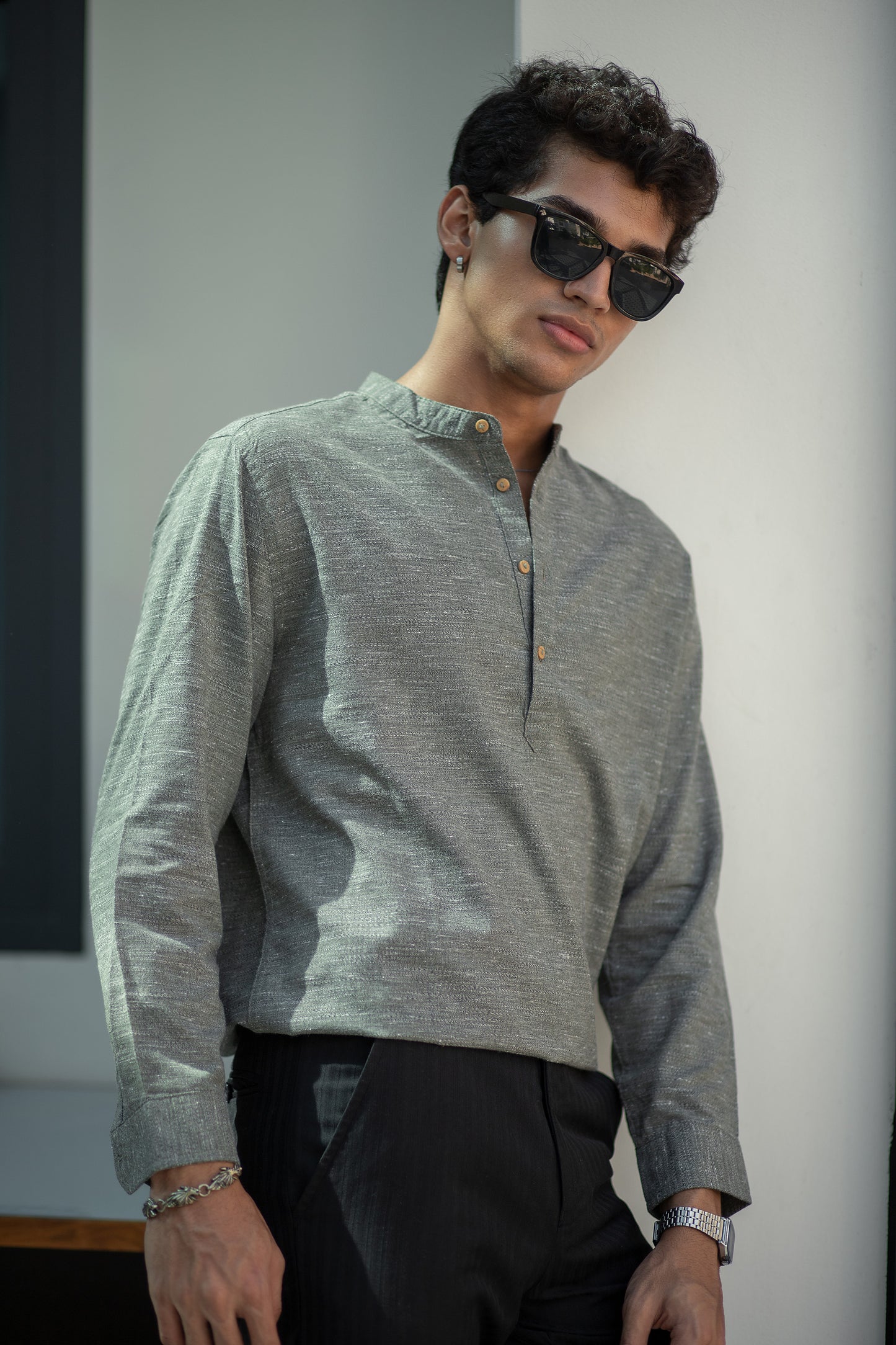 Linen Henley for Men - Moss