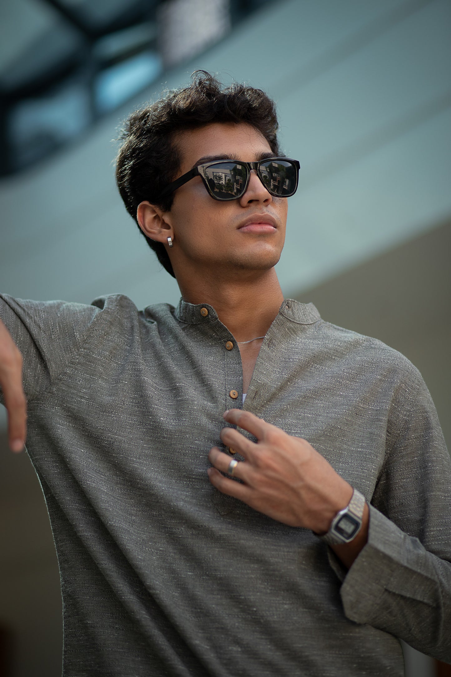 Linen Henley for Men - Moss