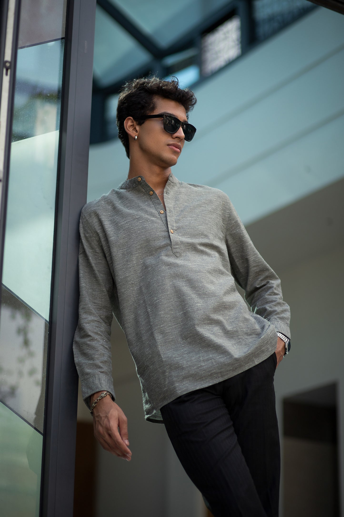 Linen Henley for Men - Moss