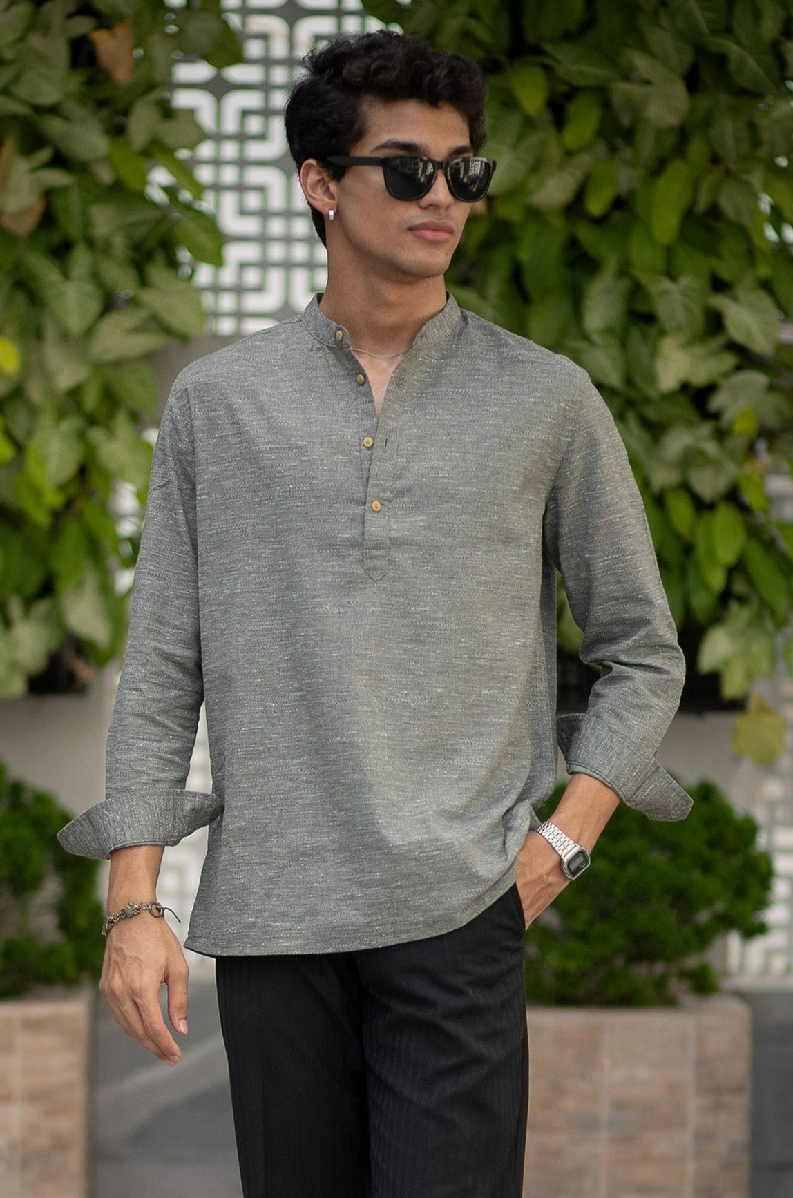 Linen Henley for Men - Moss