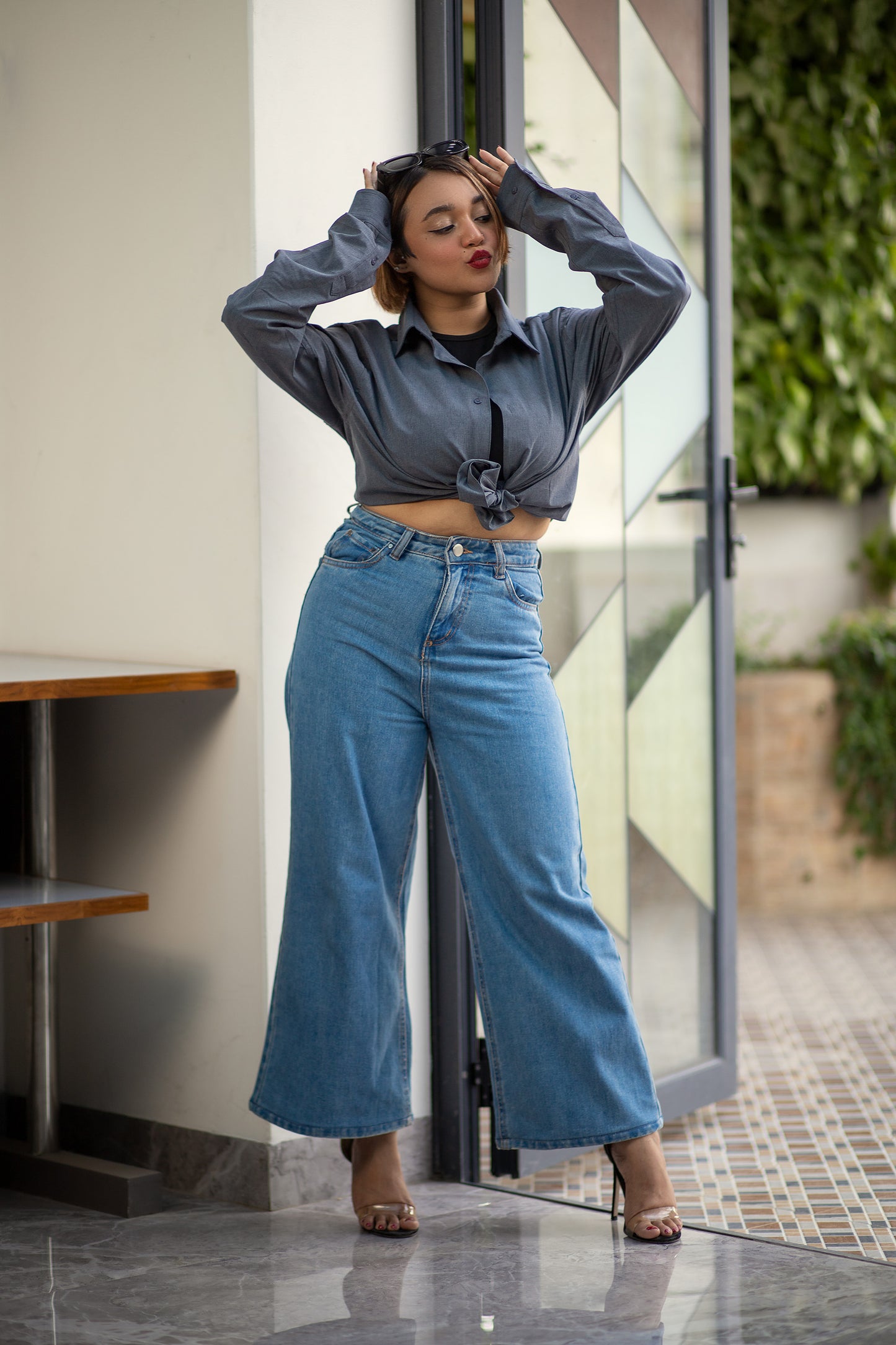 Wide Leg Jeans - High Waist Blue Denim