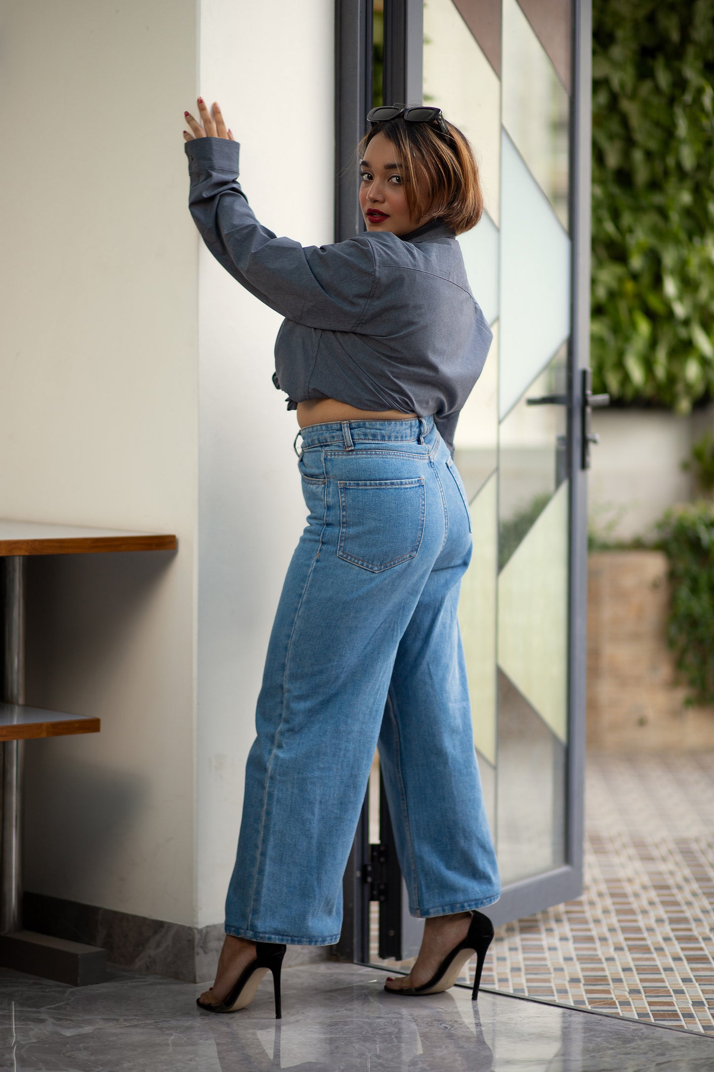 Wide Leg Jeans - High Waist Blue Denim