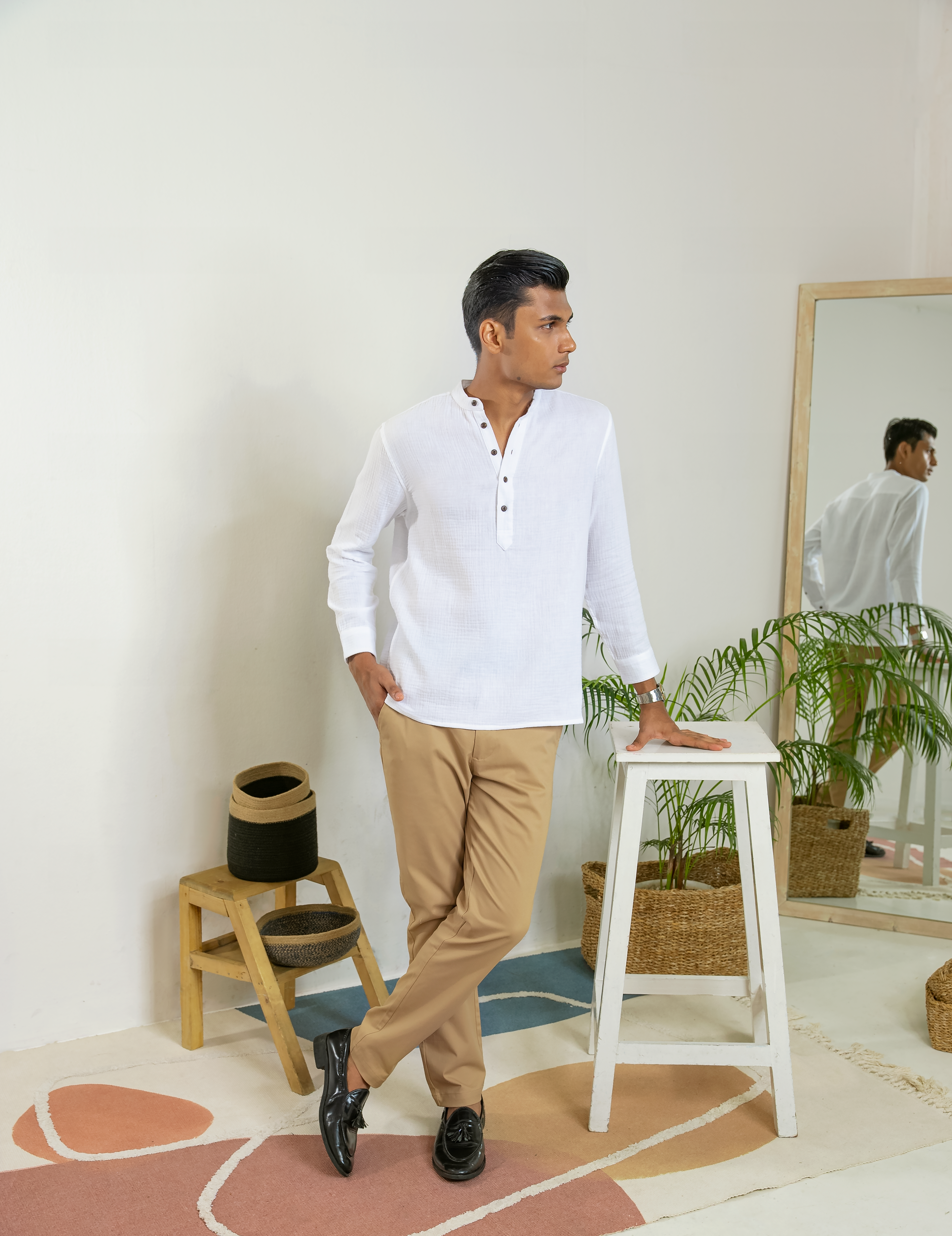 Waffle Henley - Katua - For Men - White