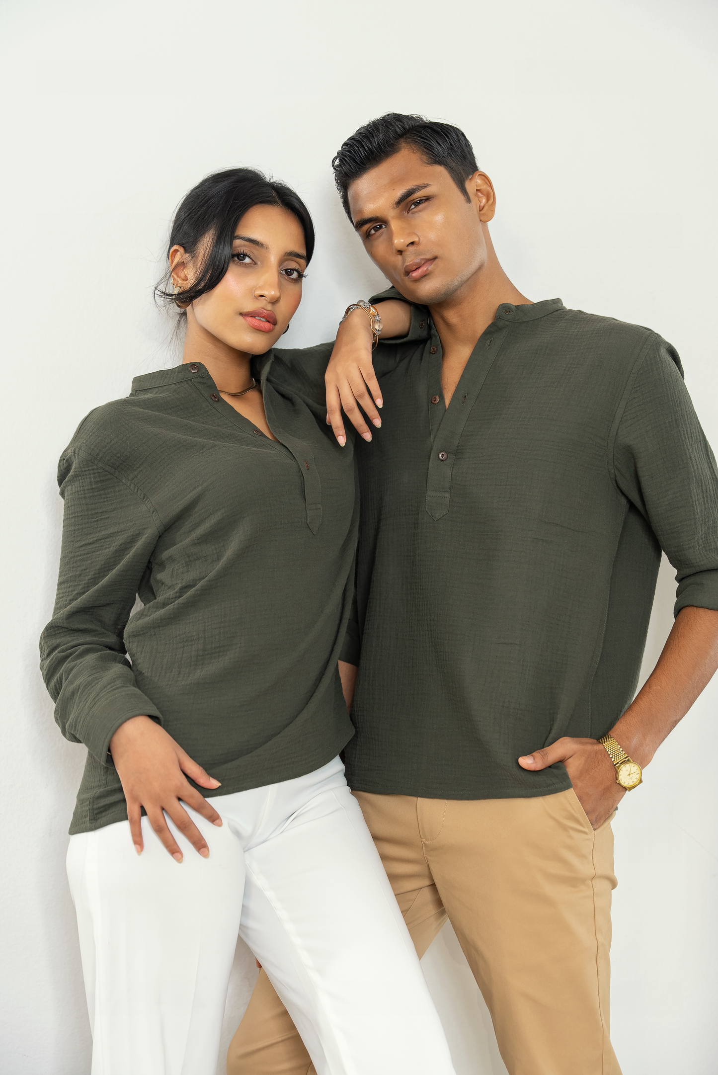 Waffle Henley for Men - Seaweed Green