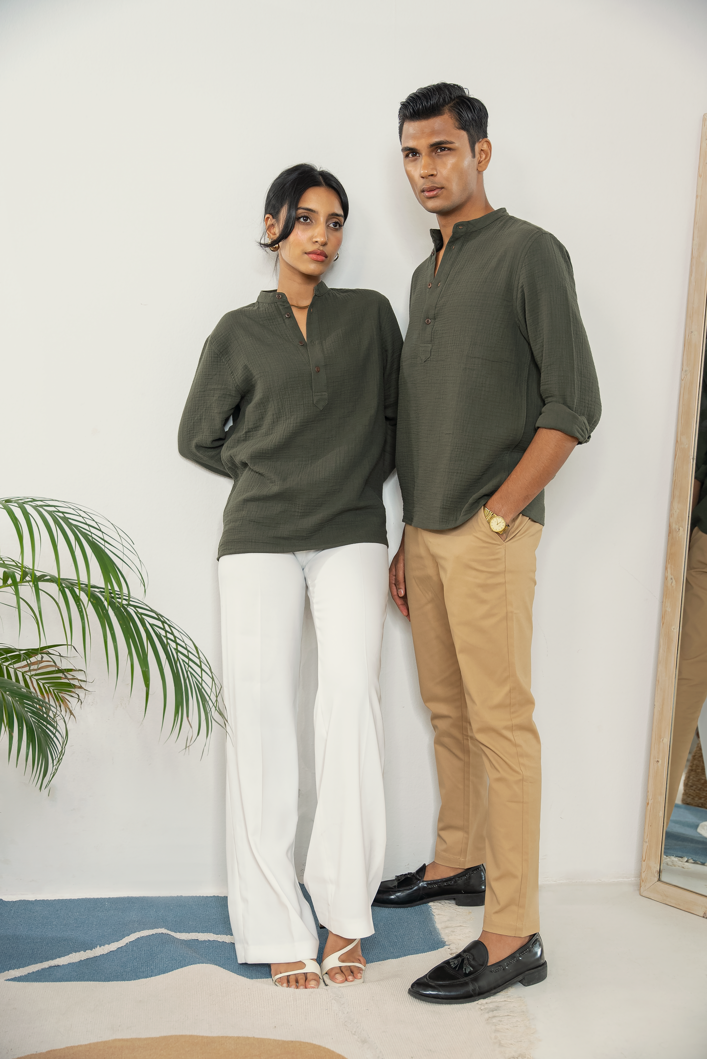 Waffle Henley for Men - Seaweed Green