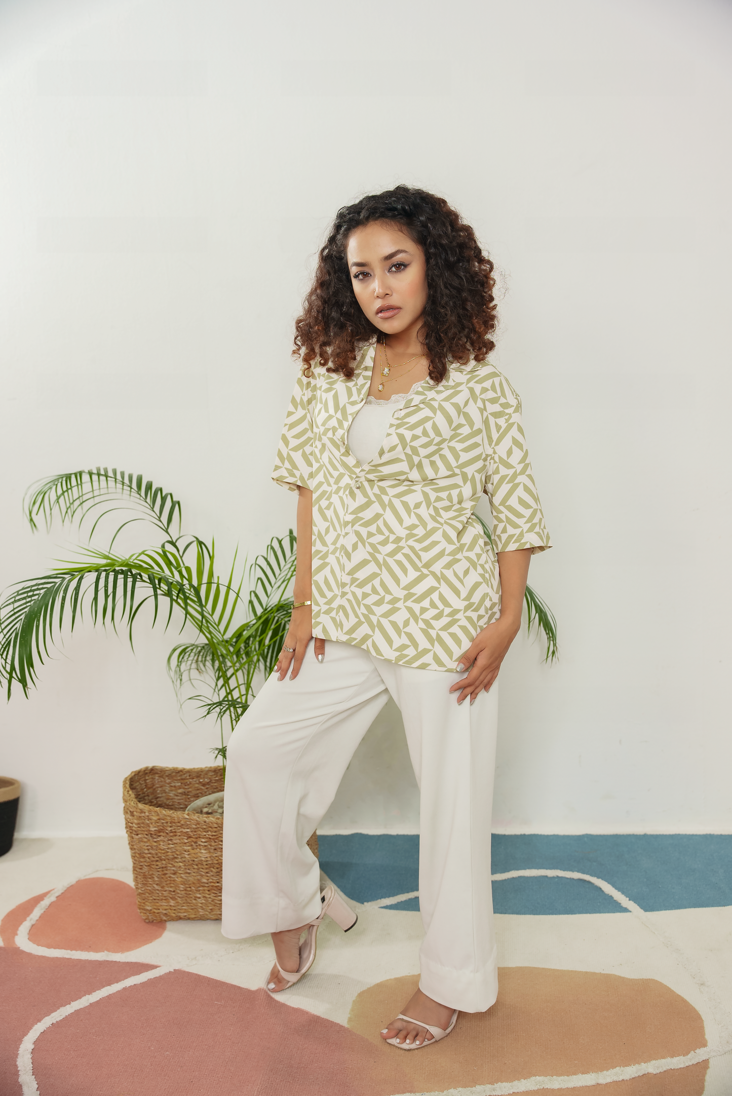Cordaro Cuba - Off White Olive Print Cuba - Cuban Shirt - Unisex