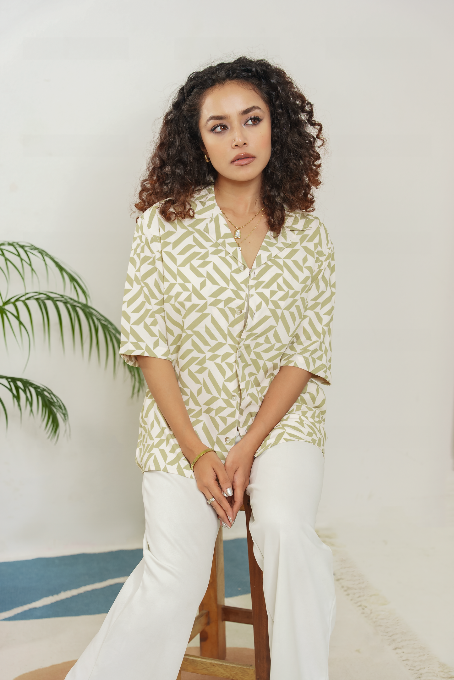 Cordaro Cuba - Off White Olive Print Cuba - Cuban Shirt - Unisex