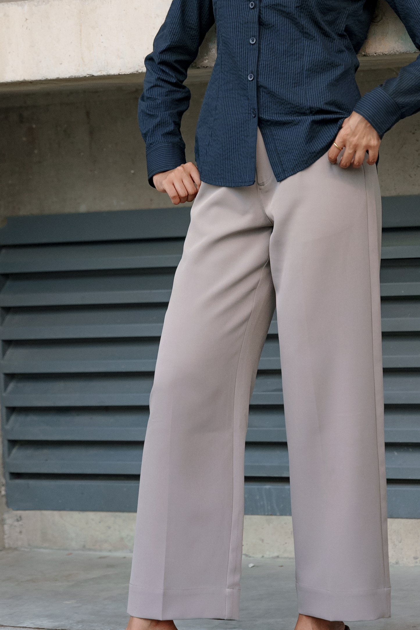 Pleated High Waist - Straight Leg Pants For Women - Ash