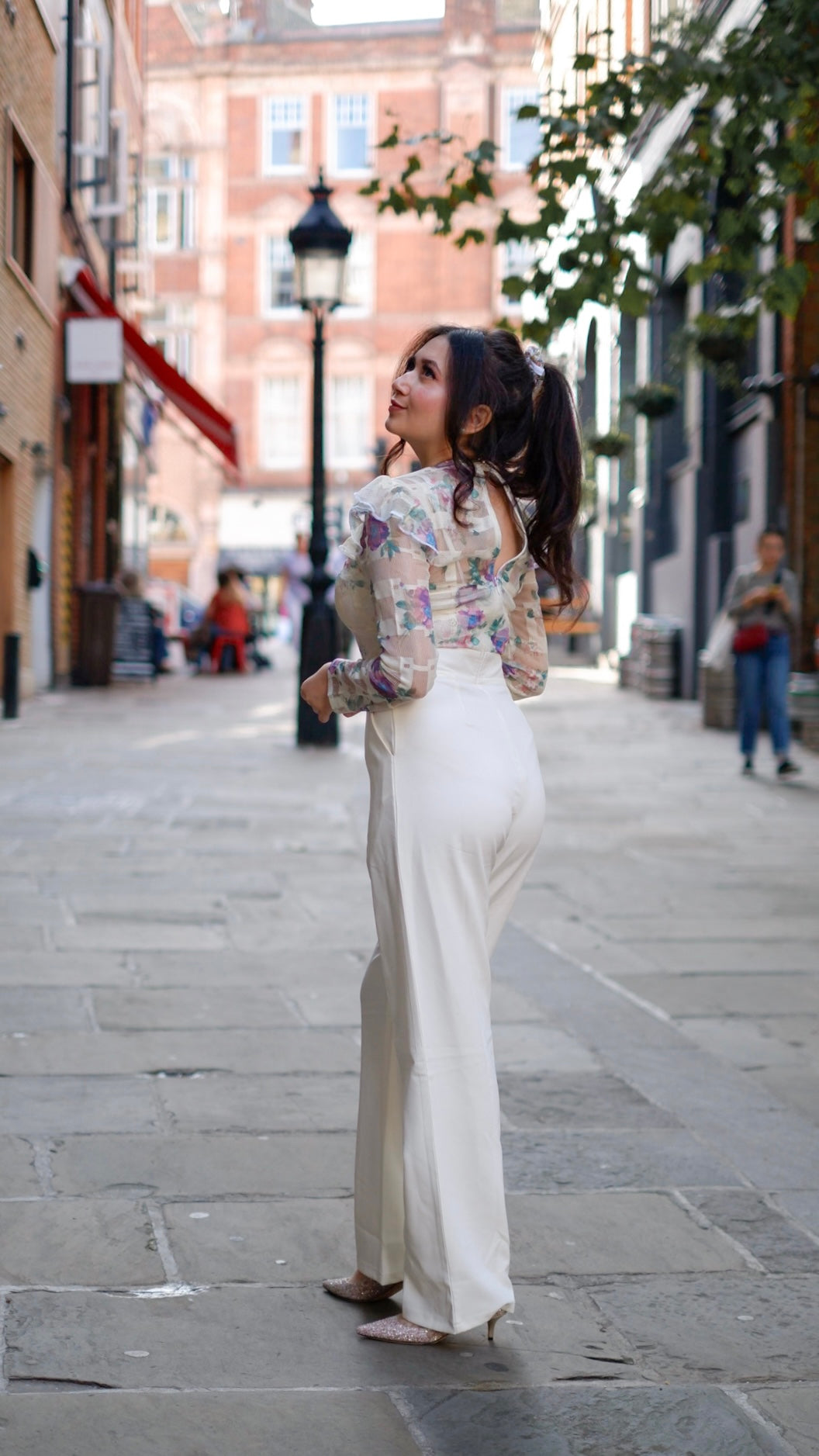 Halo - Off White Mesh Jumpsuit with Ruffle Shoulders