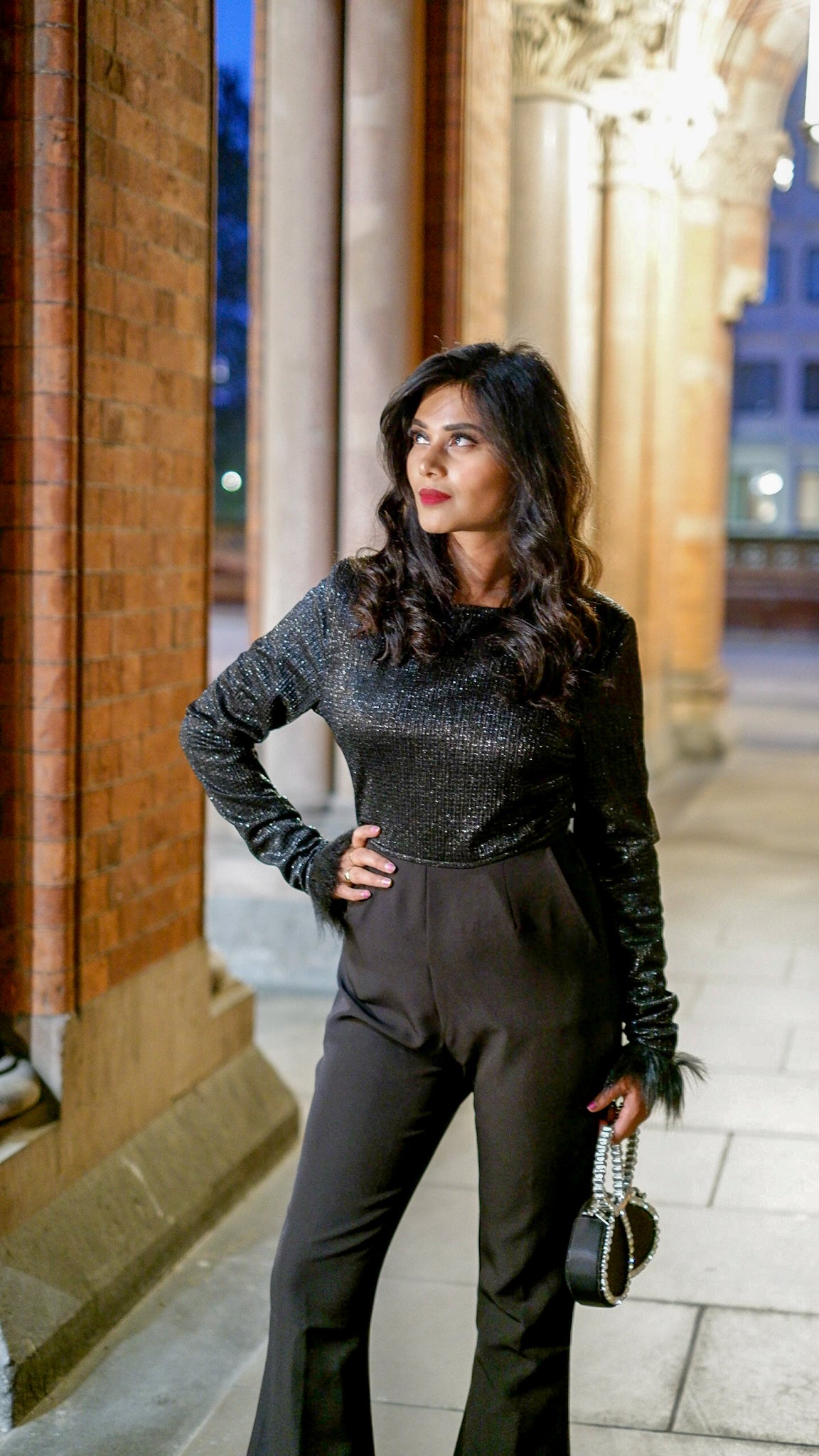 Stardust - Black Jumpsuit with Faux Fur Cuff