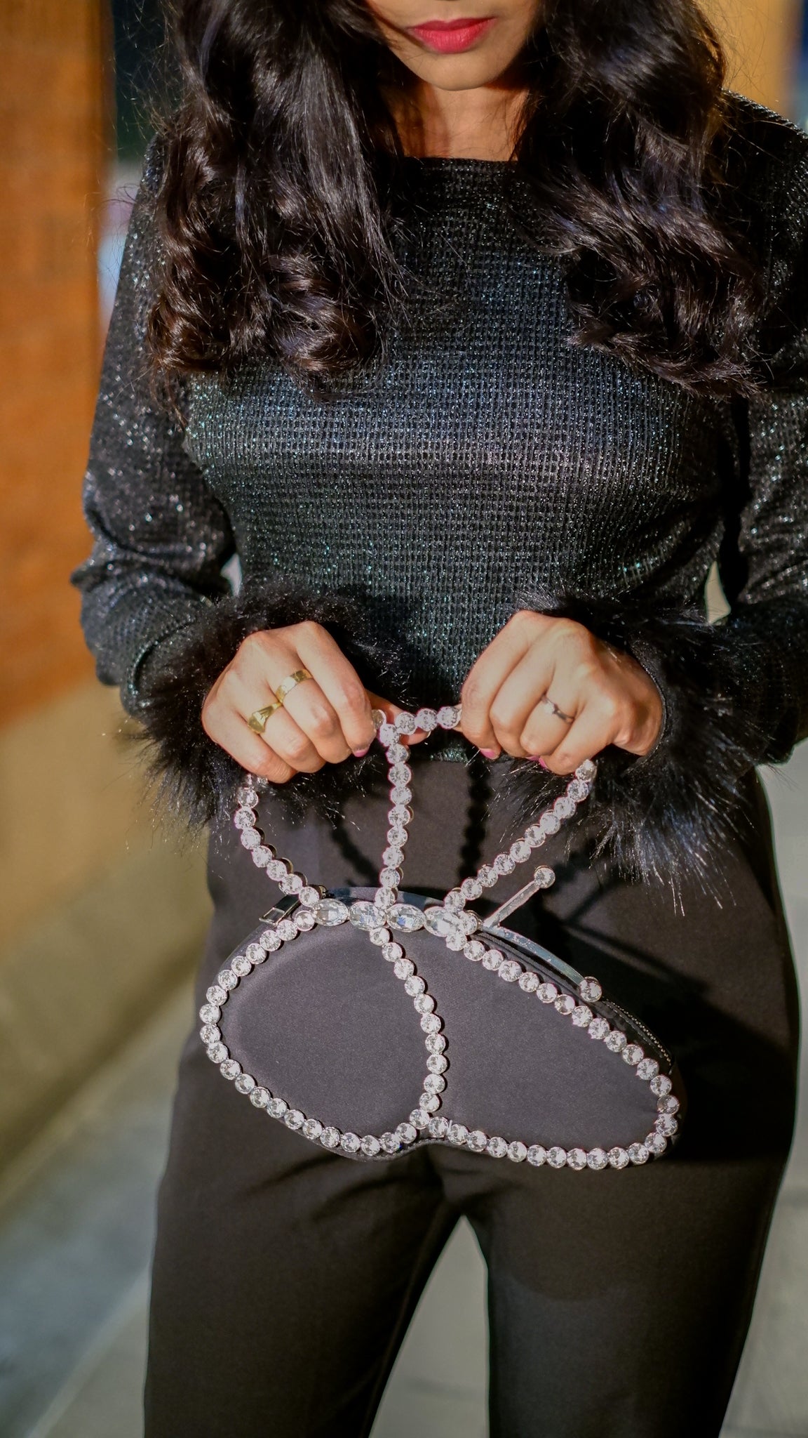 Stardust - Black Jumpsuit with Faux Fur Cuff