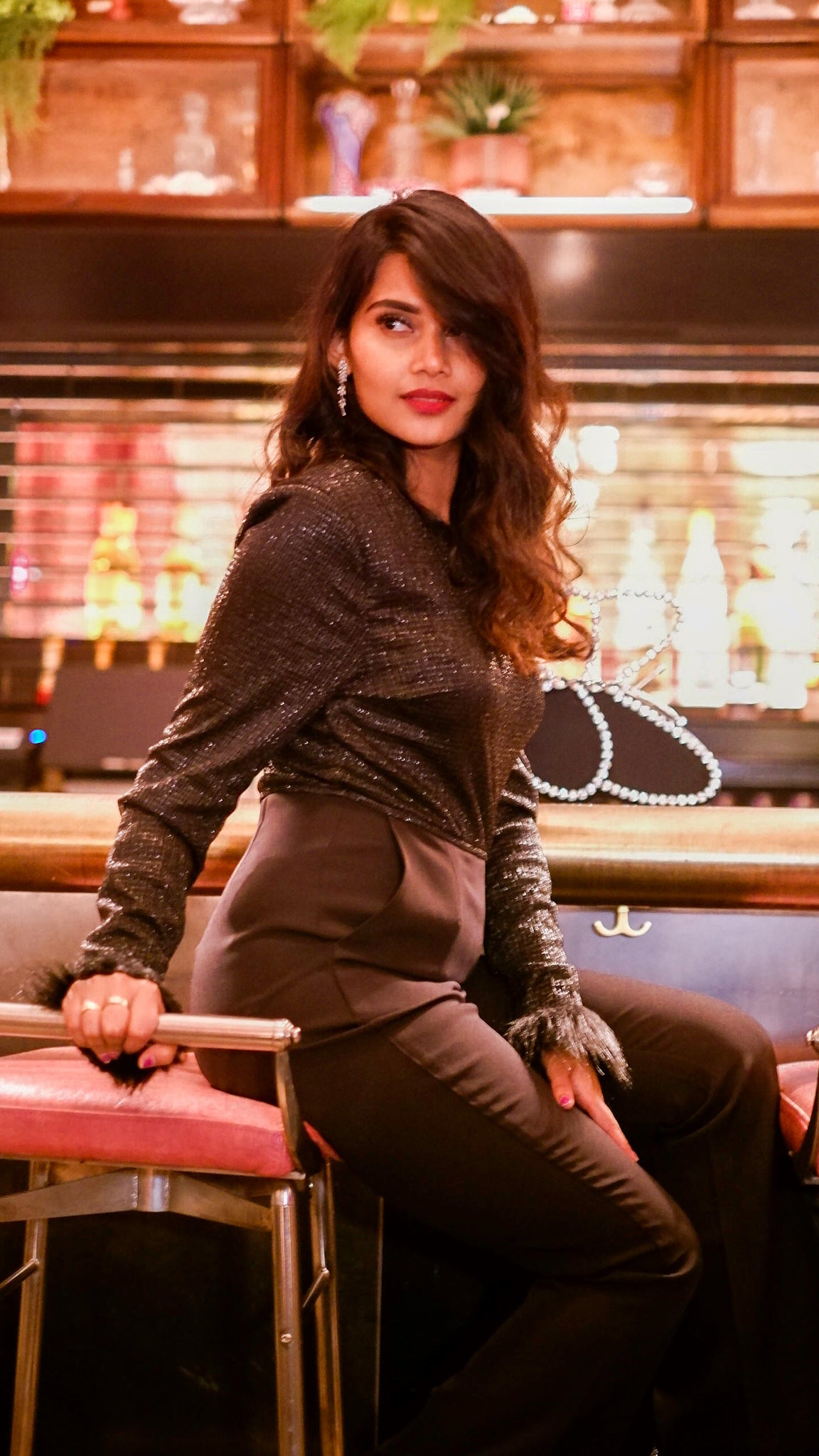 Stardust - Black Jumpsuit with Faux Fur Cuff