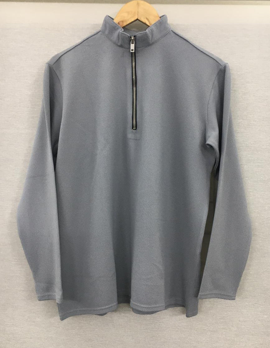 Waffle Zip Henley - Lightweight Jersey Zip - Ash