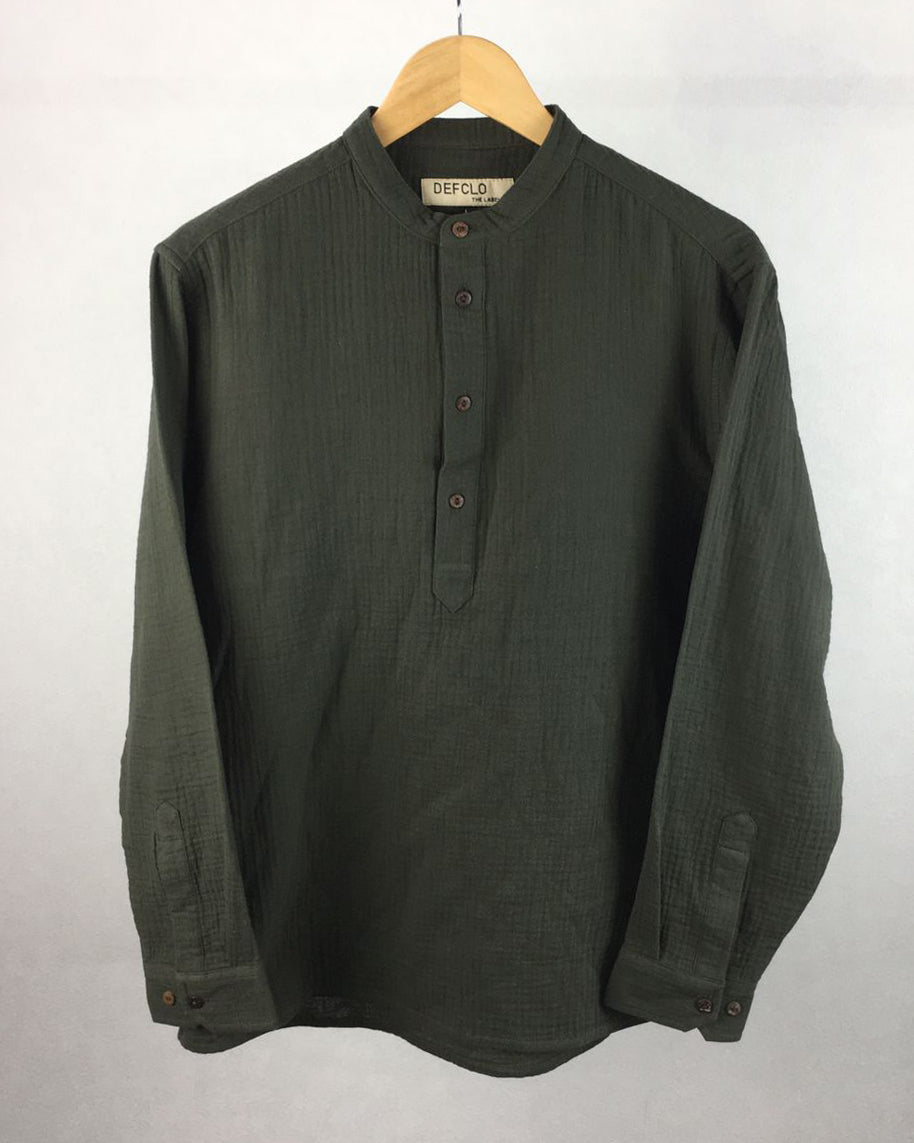 Waffle Henley for Men - Seaweed Green