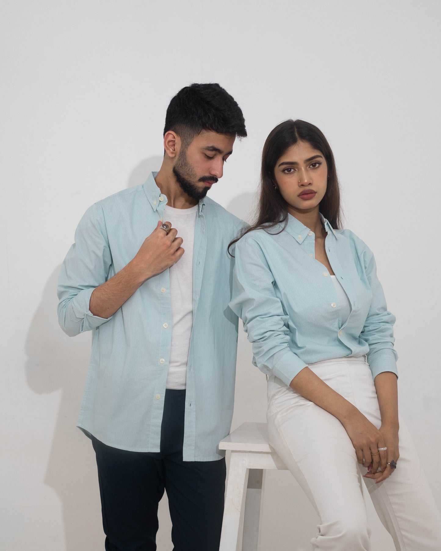 Aqua Stripe - Casual Shirt For Women
