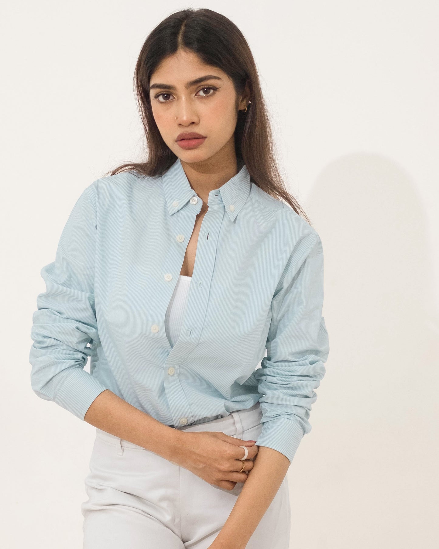 Aqua Stripe - Casual Shirt For Women