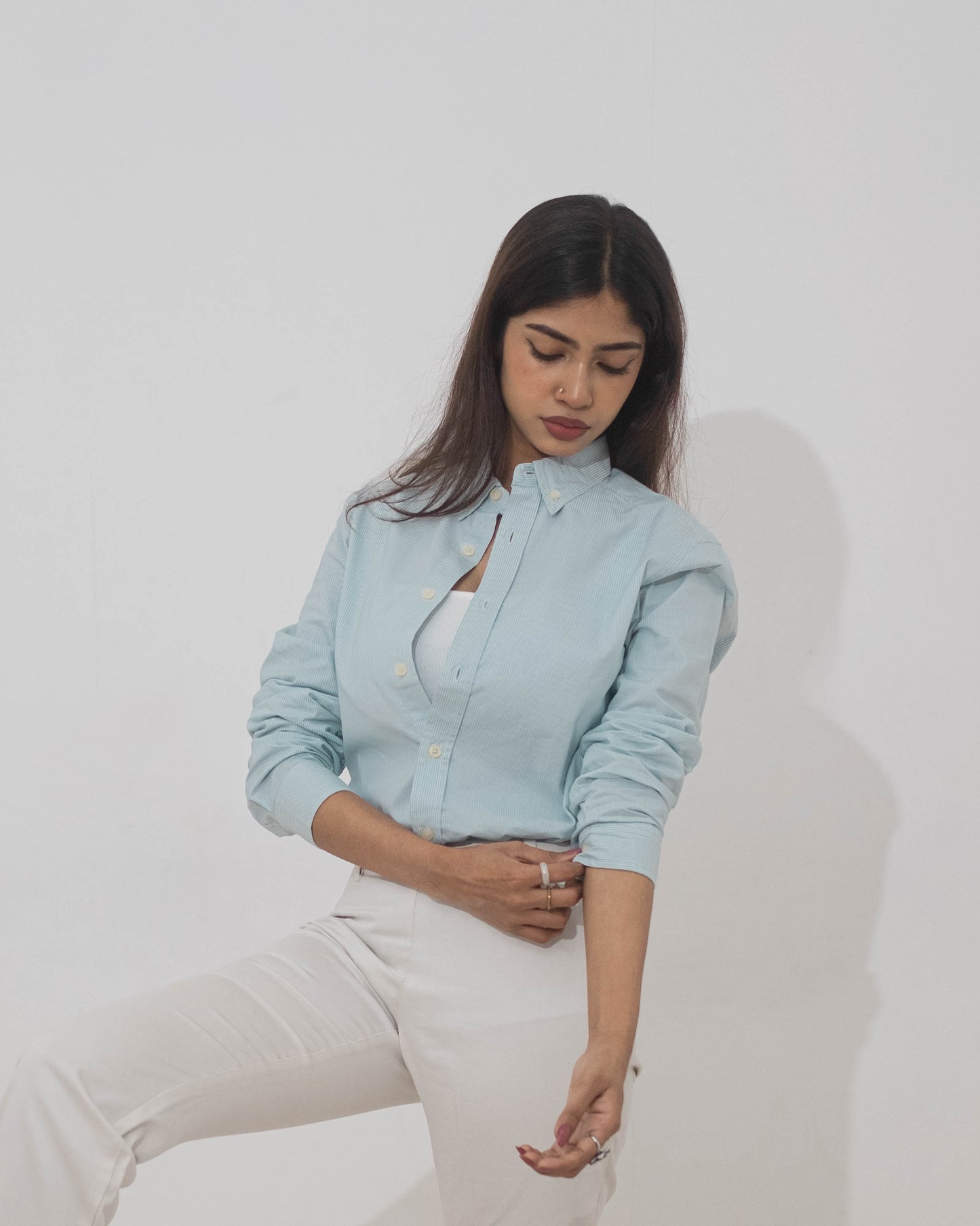 Aqua Stripe - Casual Shirt For Women