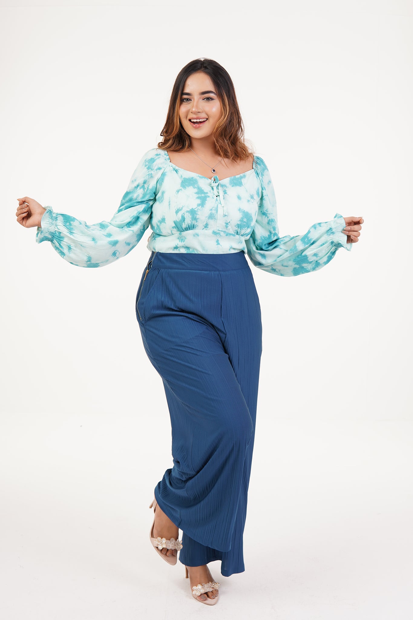 Serena - Teal Printed Top