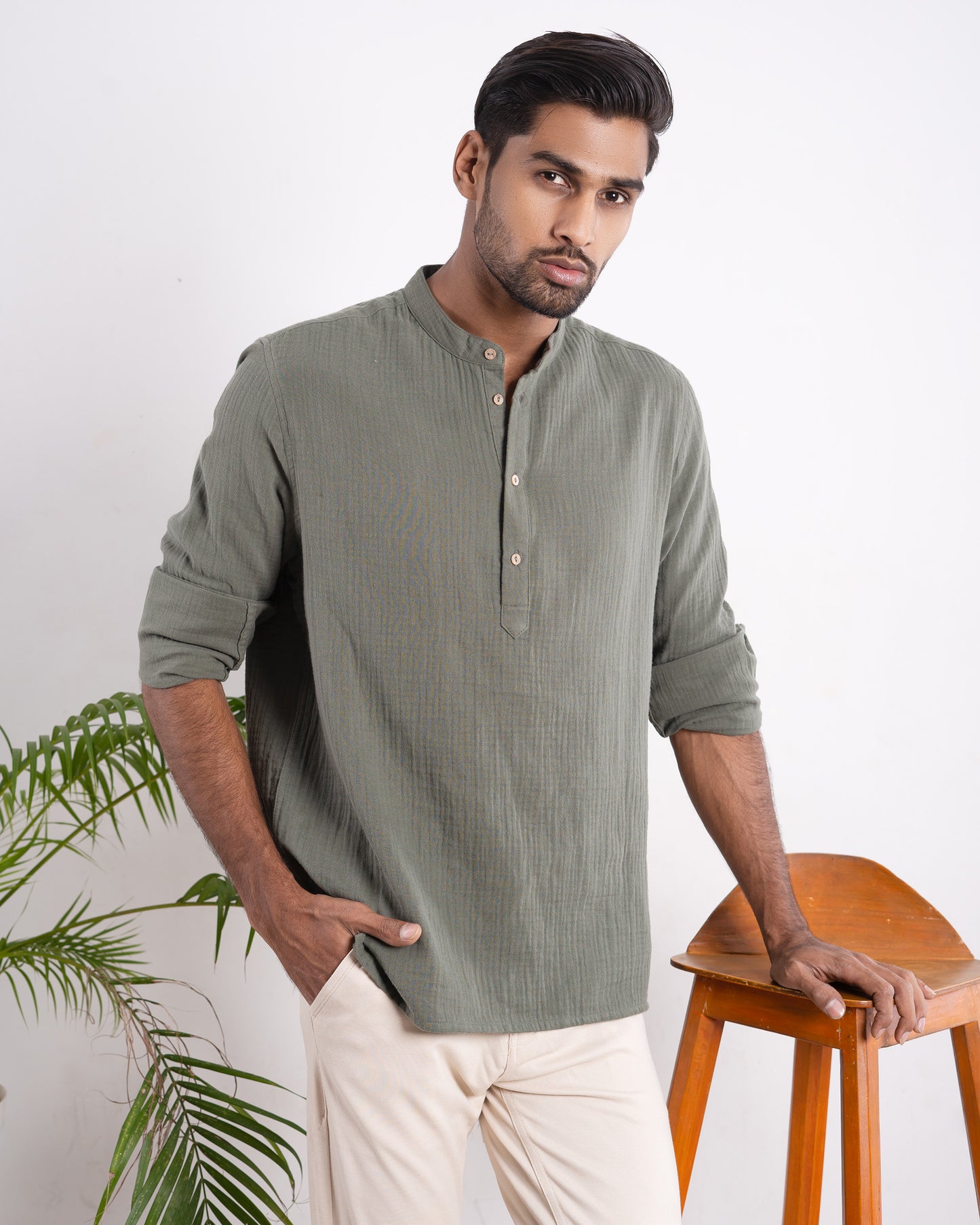 Waffle Henley for Men - Olive