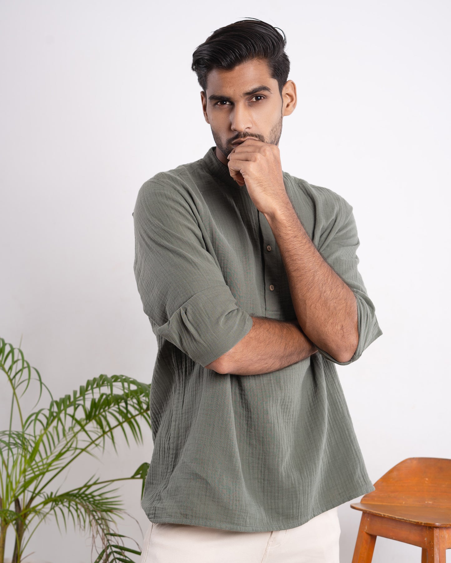 Waffle Henley for Men - Olive