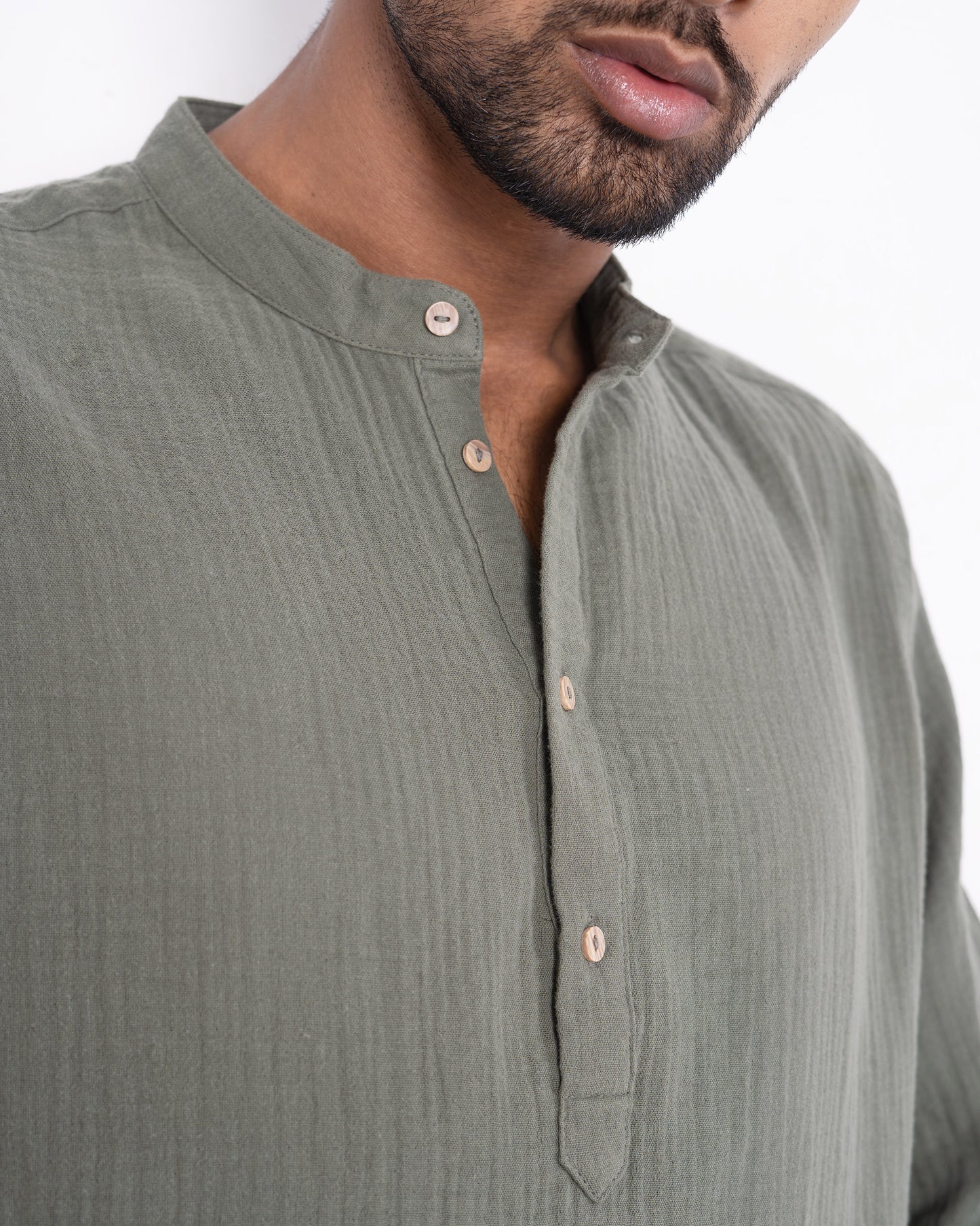 Waffle Henley for Men - Olive