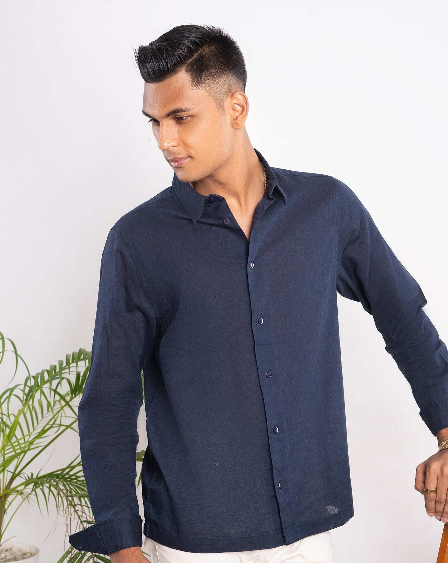 Linen Shirt for Men - Navy