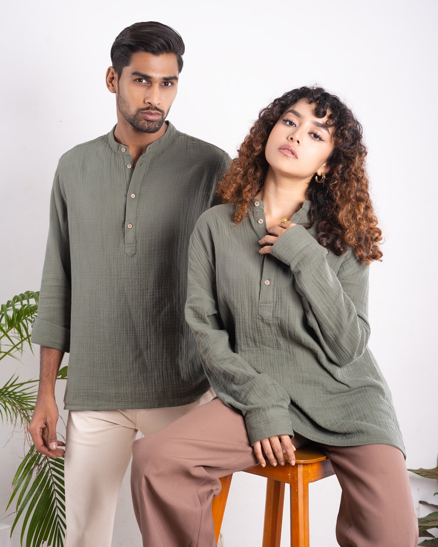 Waffle Henley for Men - Olive