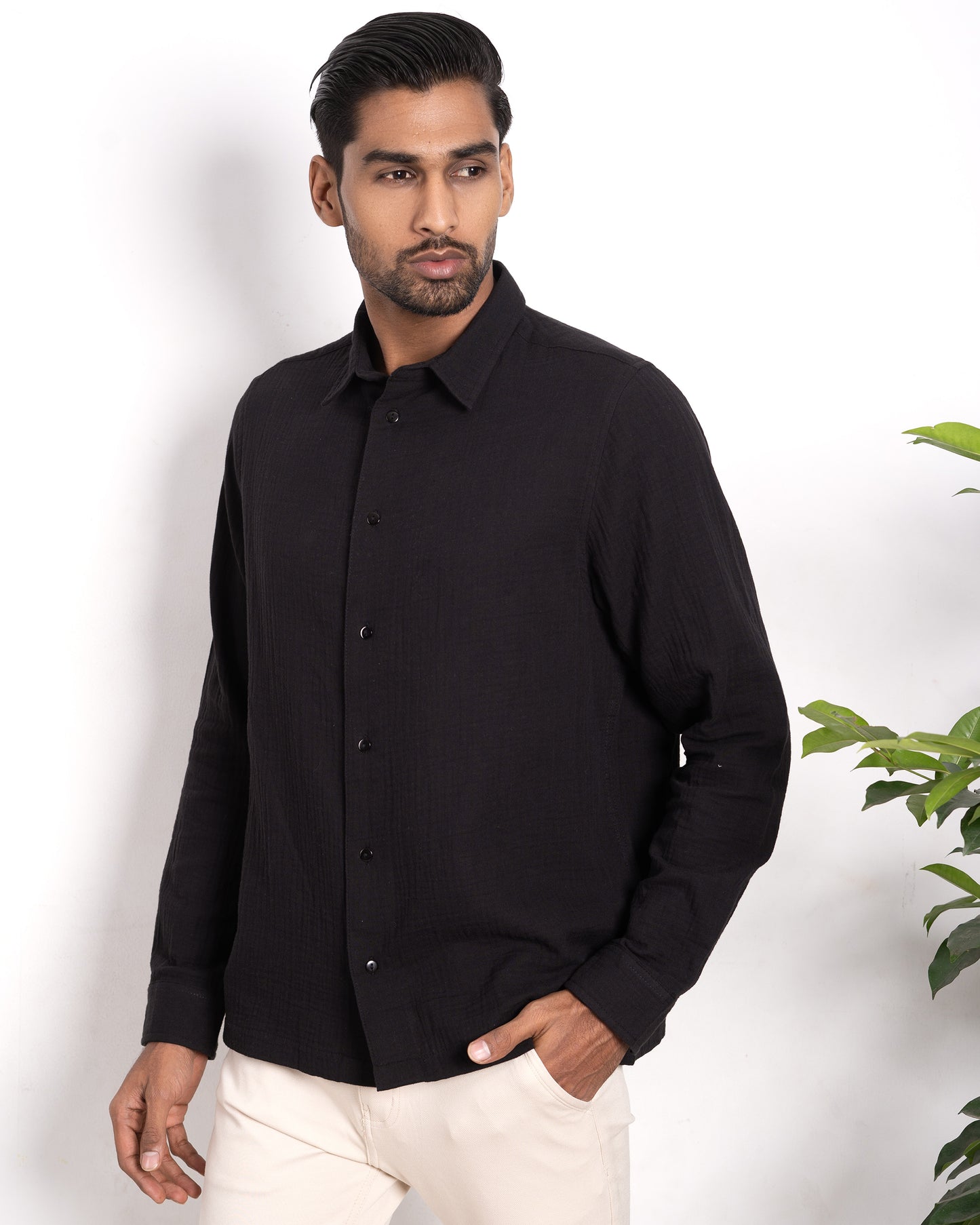 Waffle Shirt for Men - Black