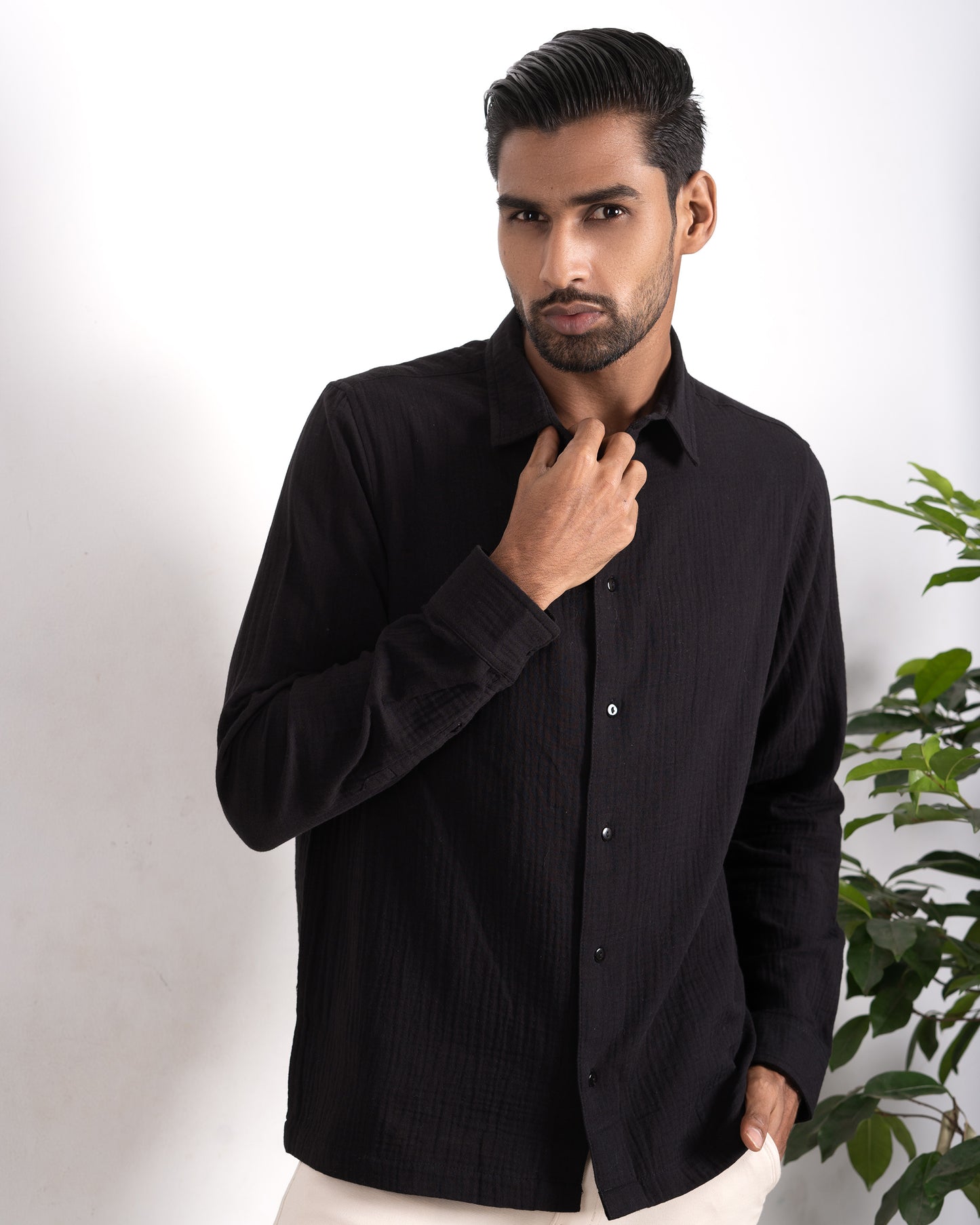 Waffle Shirt for Men - Black