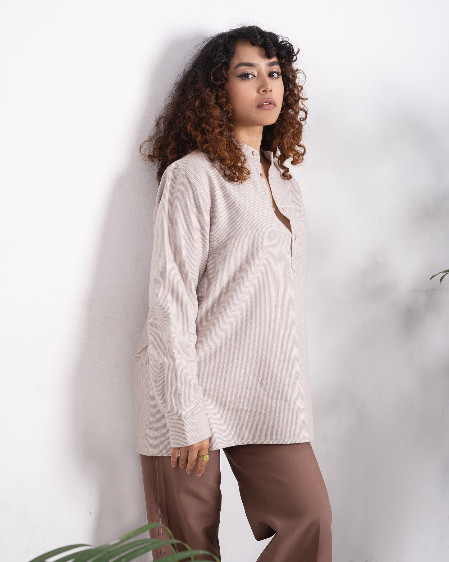 Linen Henley - Unisex - Sand Stripe