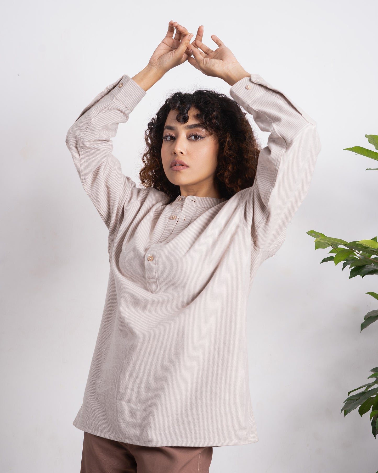 Linen Henley - Unisex - Sand Stripe