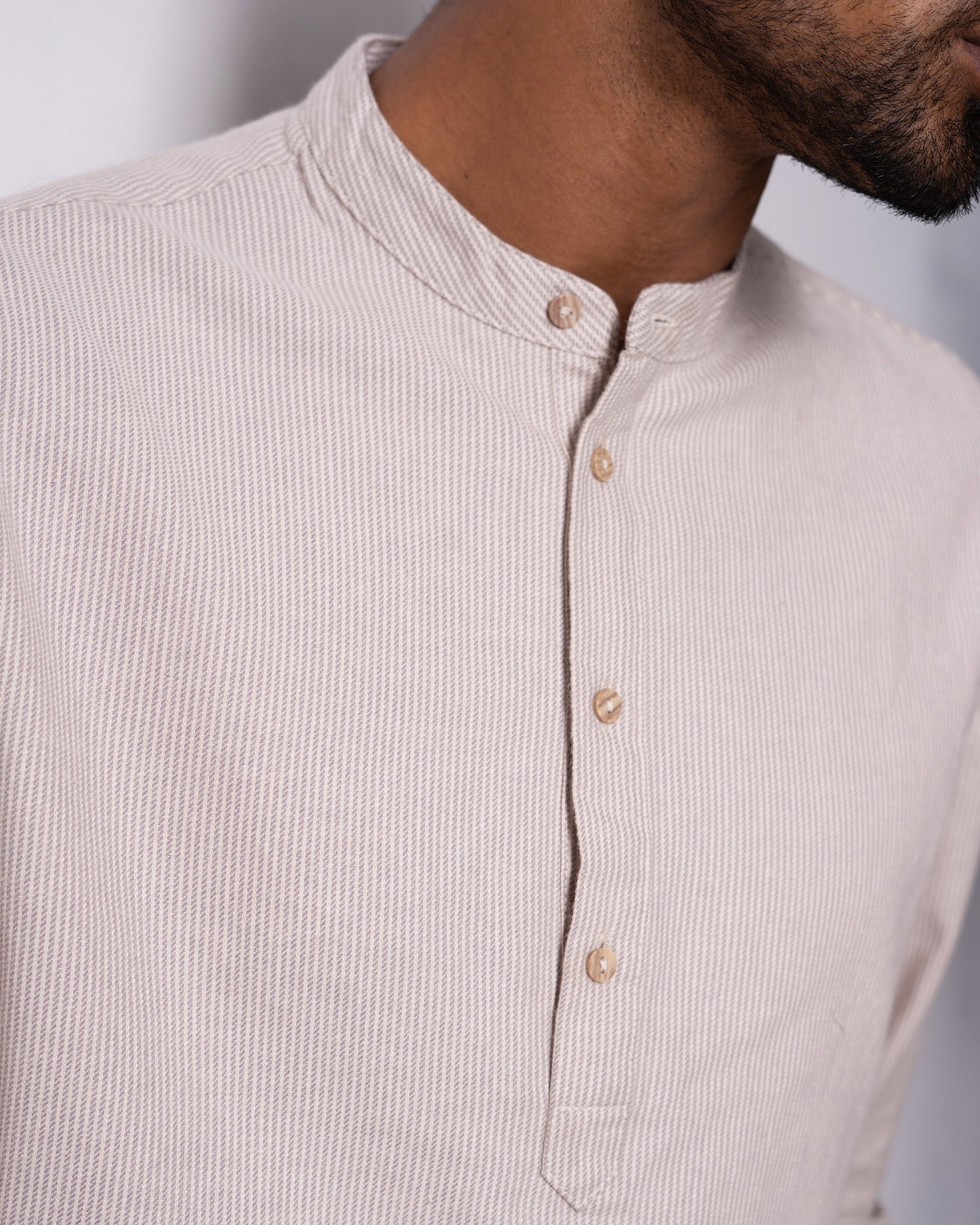Linen Henley for Men - Sand Stripe