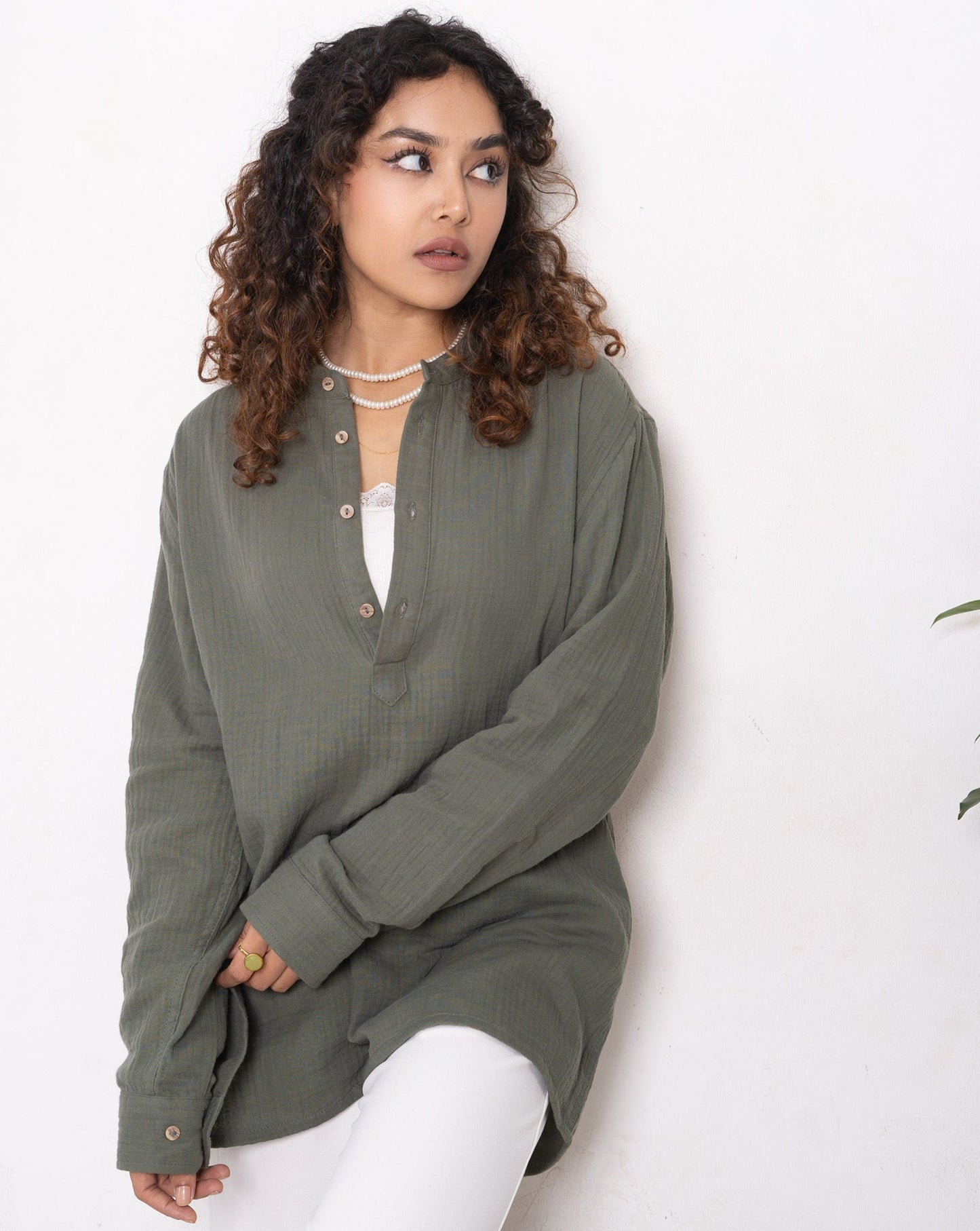 Waffle Henley - Unisex - Olive