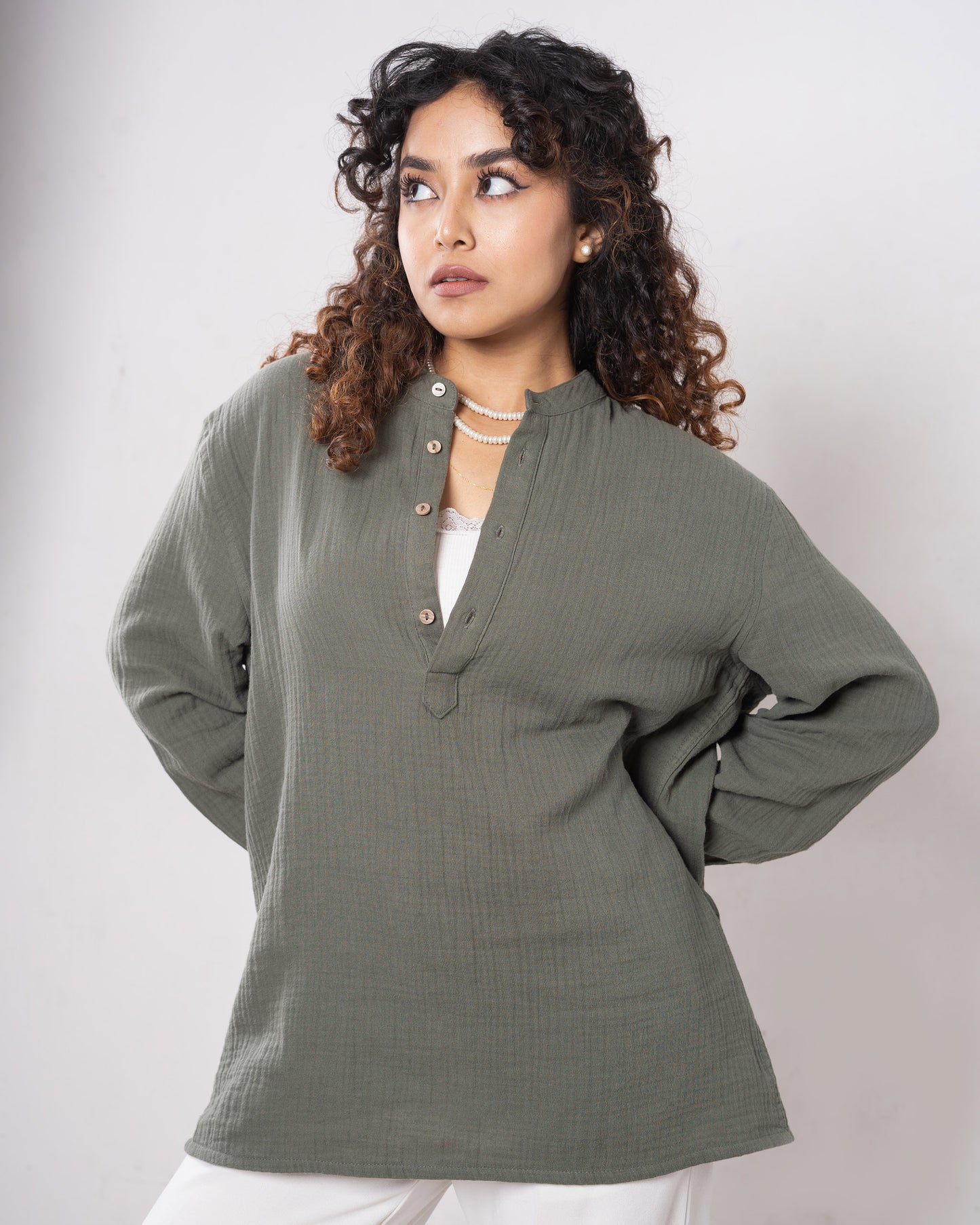 Waffle Henley - Unisex - Olive