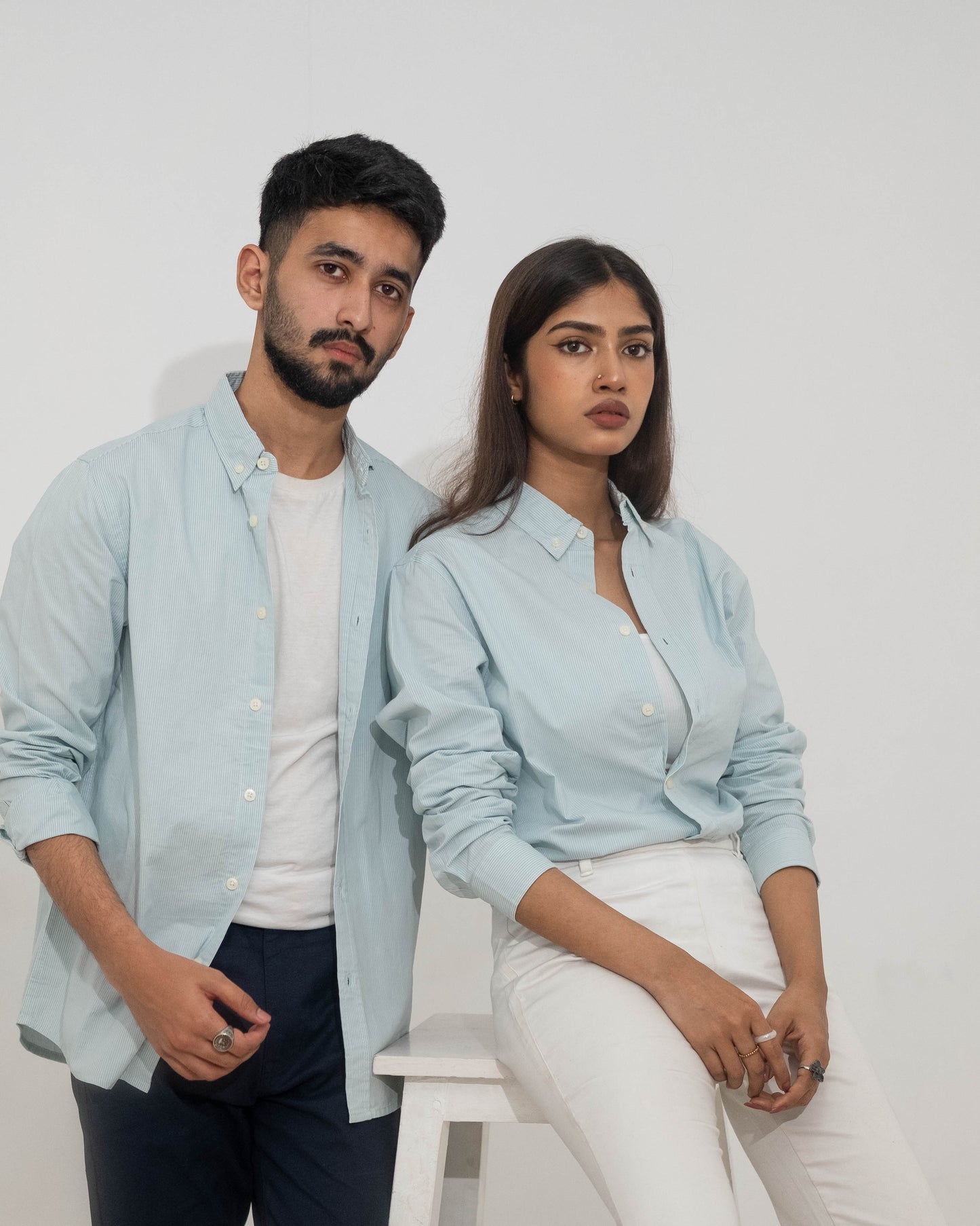 Aqua Stripe - Casual Shirt For Women