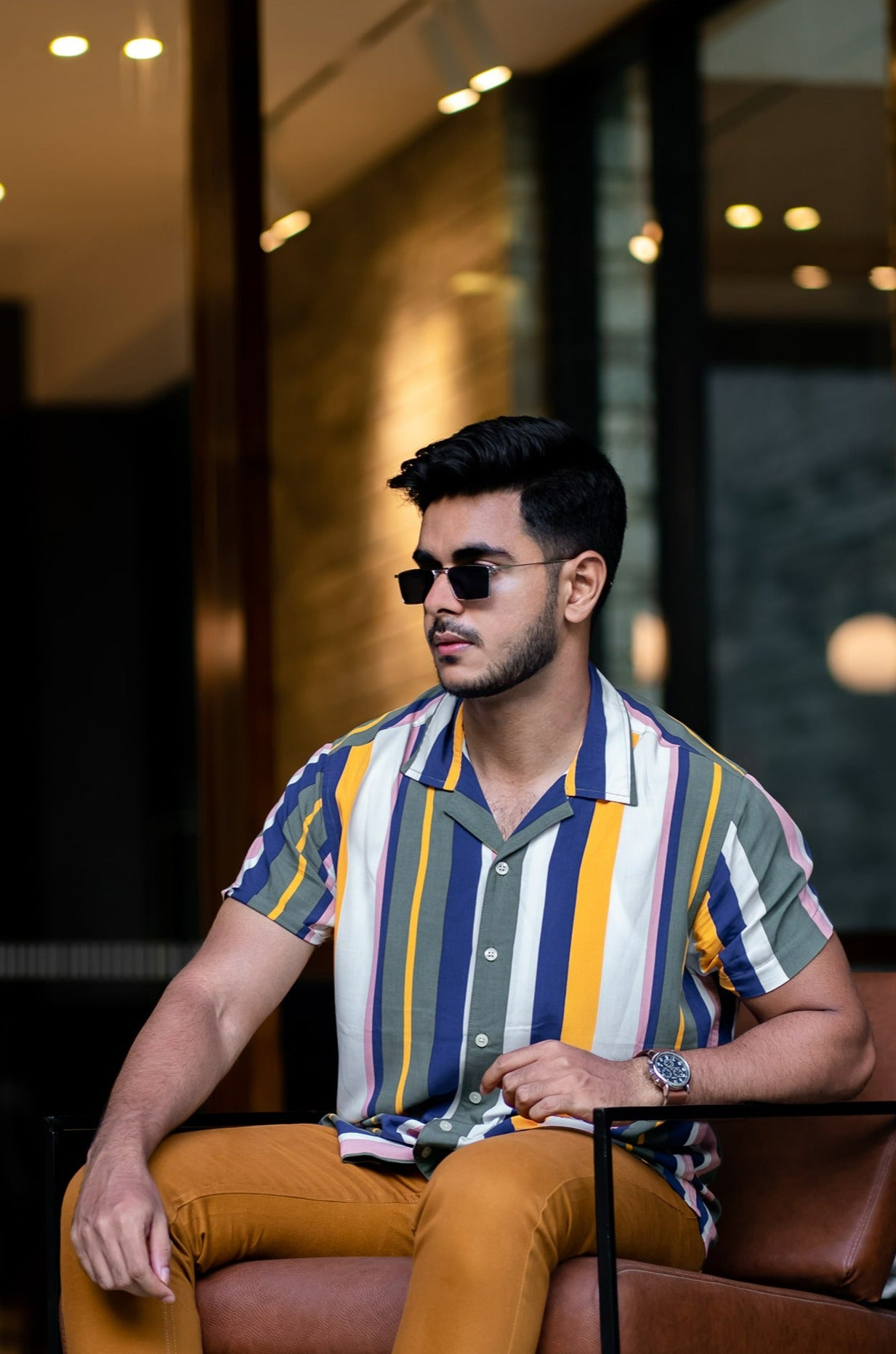 Cubana Raya - White Yellow Green - Cuban Shirt For Men