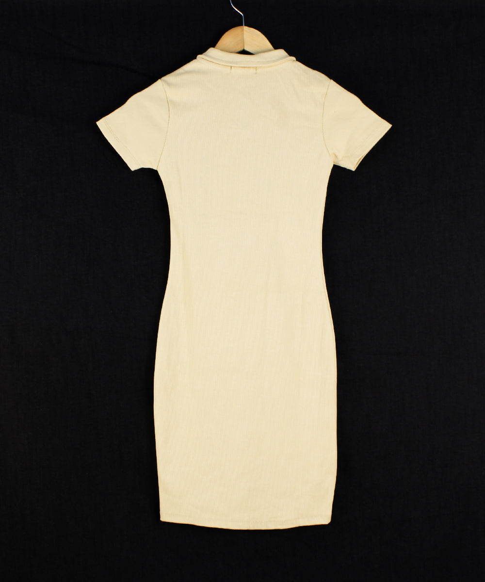 Enigma - Almond Buff - Collared Mini Bodycon