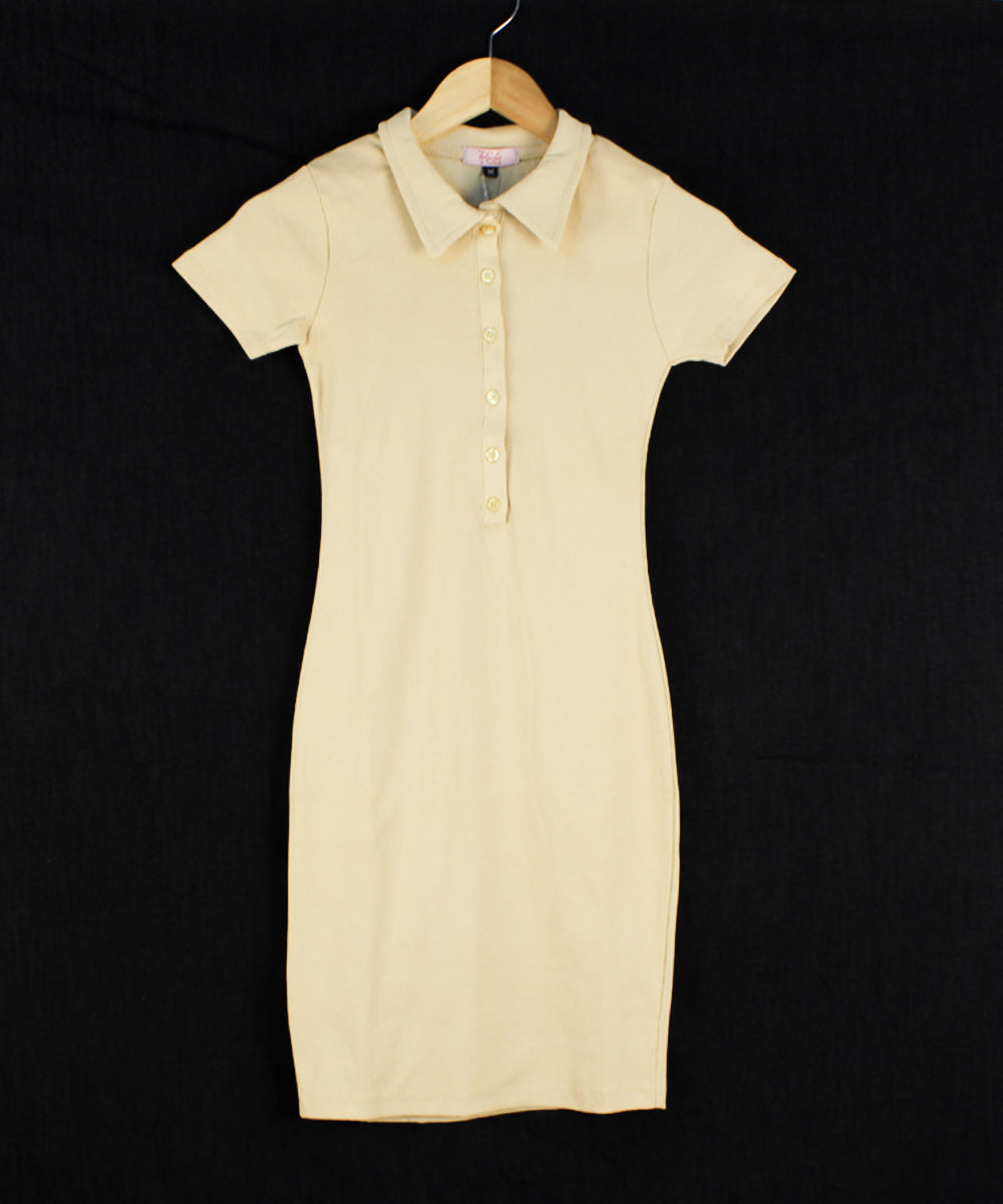 Enigma - Almond Buff - Collared Mini Bodycon