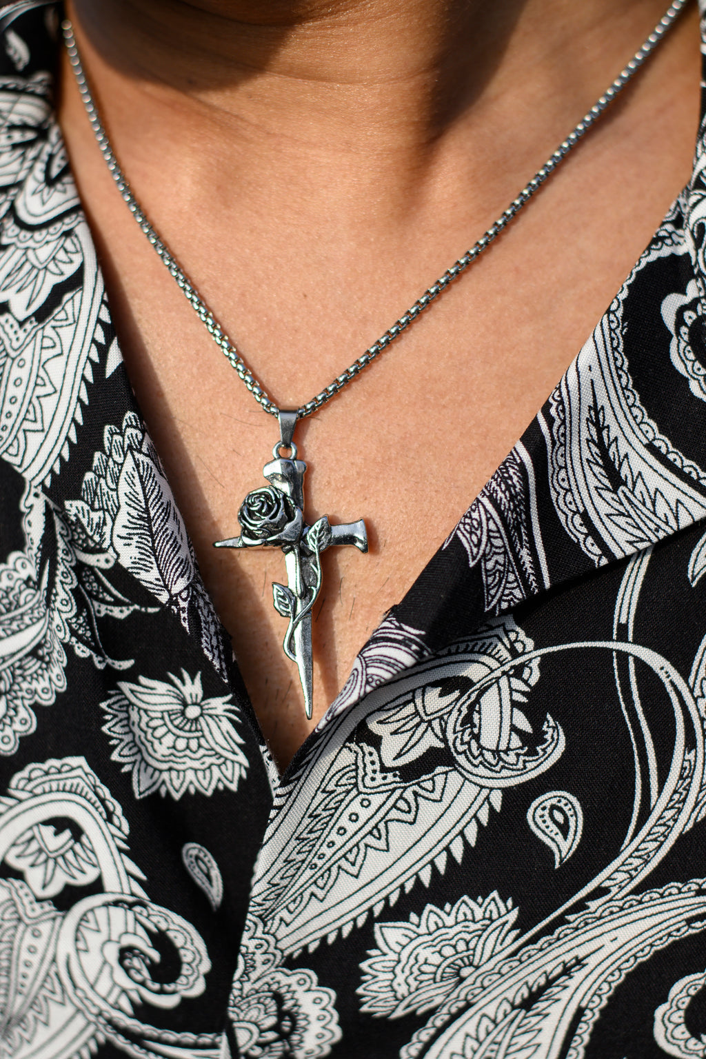 Cross-Rose Pendant Set